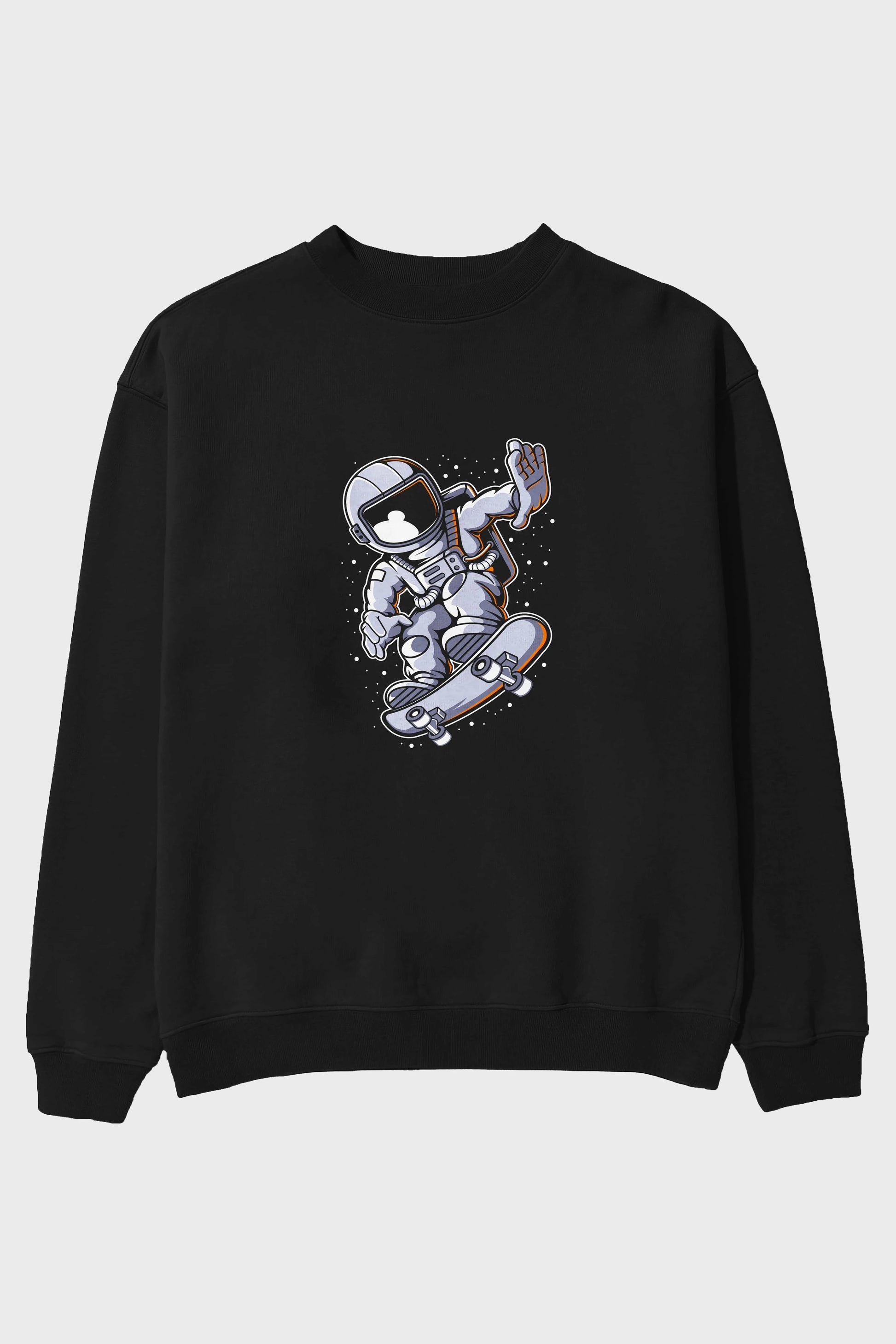 Astronaut Skateboard Ön Baskılı Oversize Sweatshirt Erkek Kadın Unisex