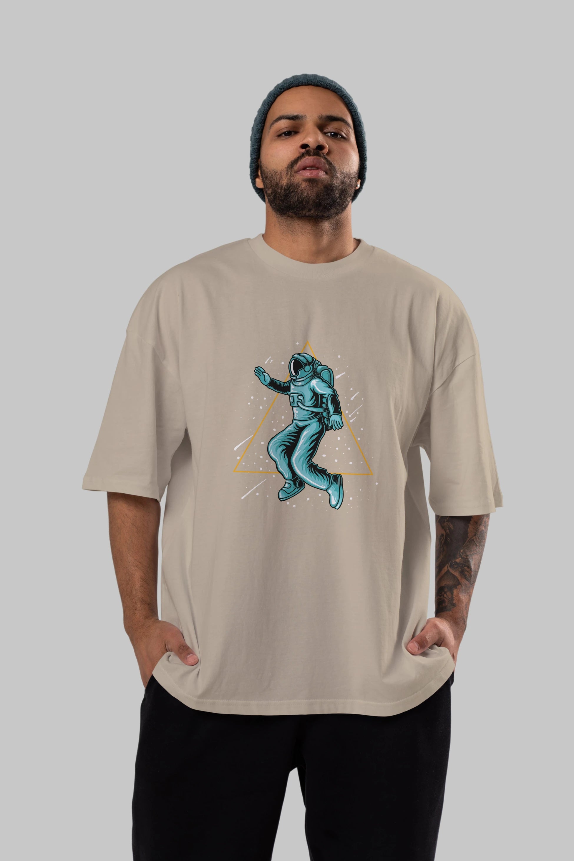 Astronaut Starry Triangle Ön Baskılı Oversize t-shirt Erkek Kadın Unisex