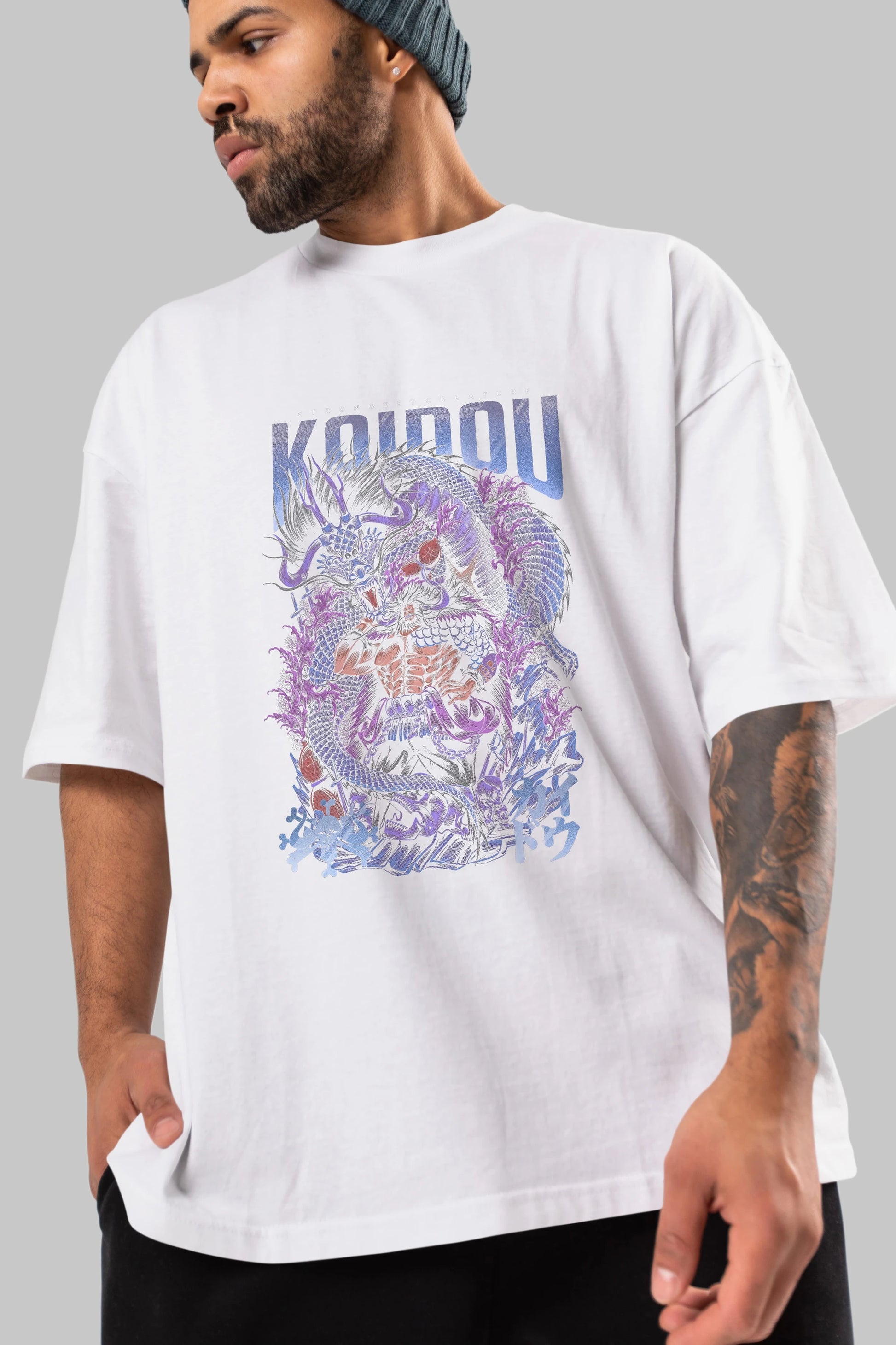 KAIDOU ONE PIECE Anime Ön Baskılı Oversize t-shirt %100 pamuk Erkek Kadın Unisex