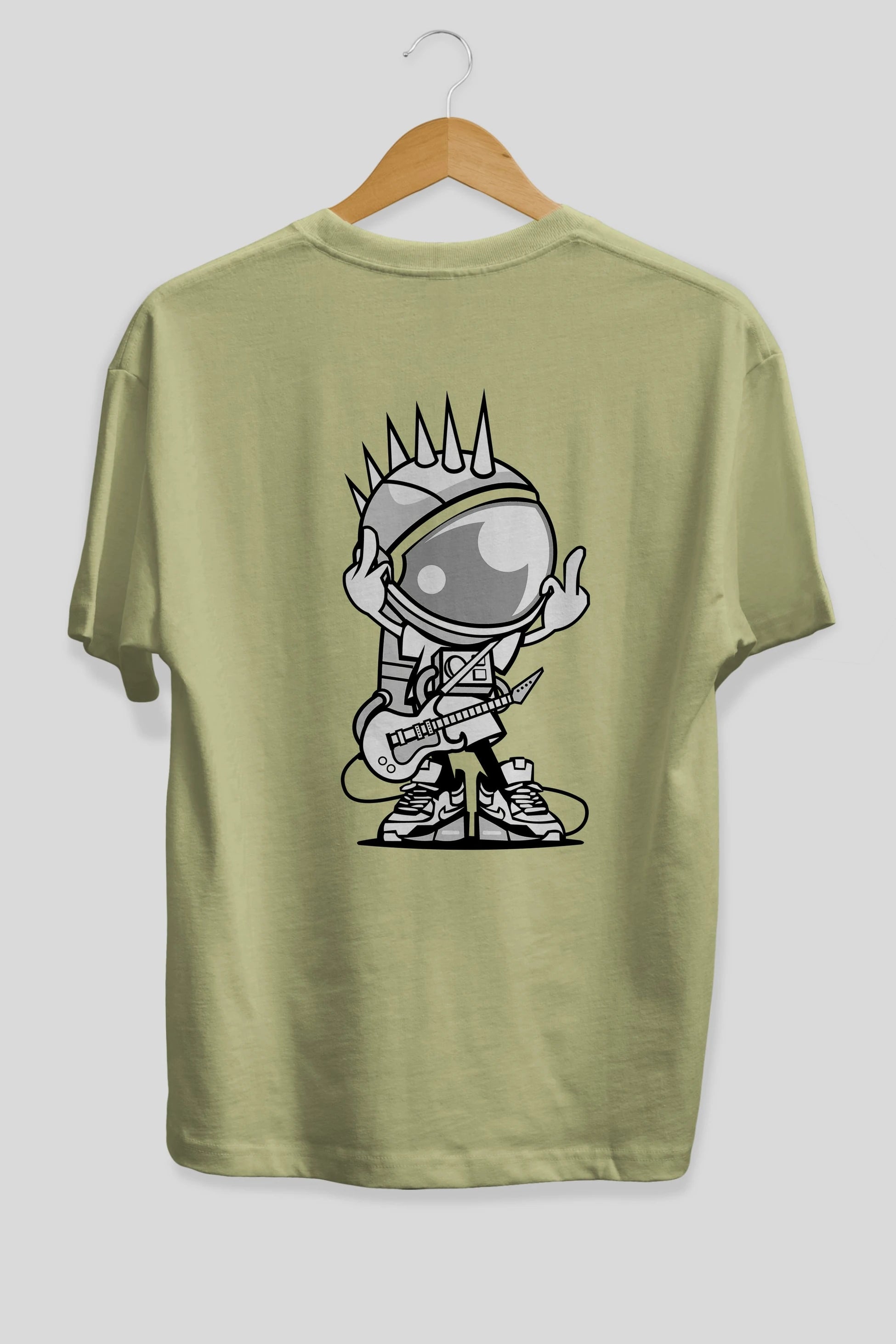 Astronaut Punk Rock Arka Baskılı Oversize t-shirt Erkek Kadın Unisex %100 Pamuk tişort