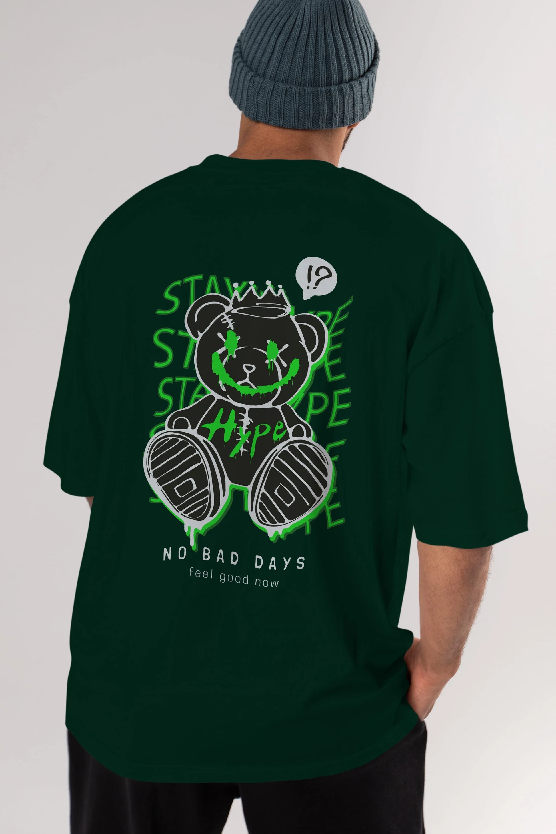 Stay Hype Bear Arka Baskılı Oversize t-shirt Erkek Kadın Unisex