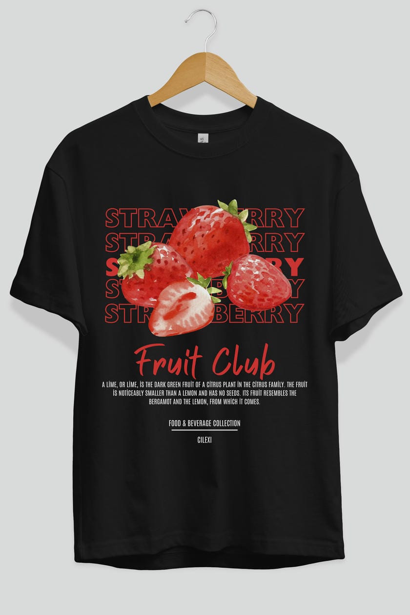 Strawberry Ön Baskılı Oversize t-shirt Erkek Kadın Pamuk Bisiklet Yaka tişort