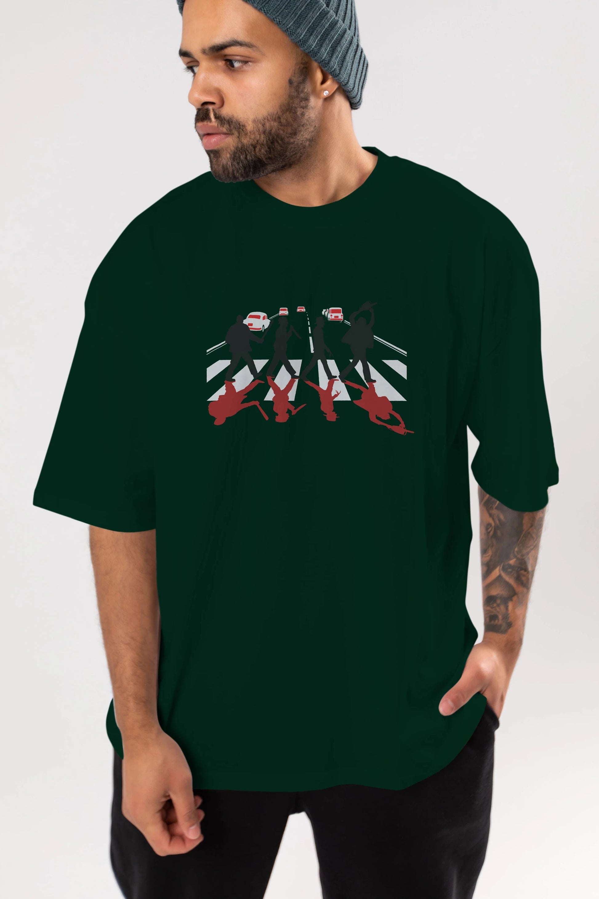 Abbey Road Killer Red Ön Baskılı Oversize t-shirt %100 pamuk Erkek Kadın Unisex