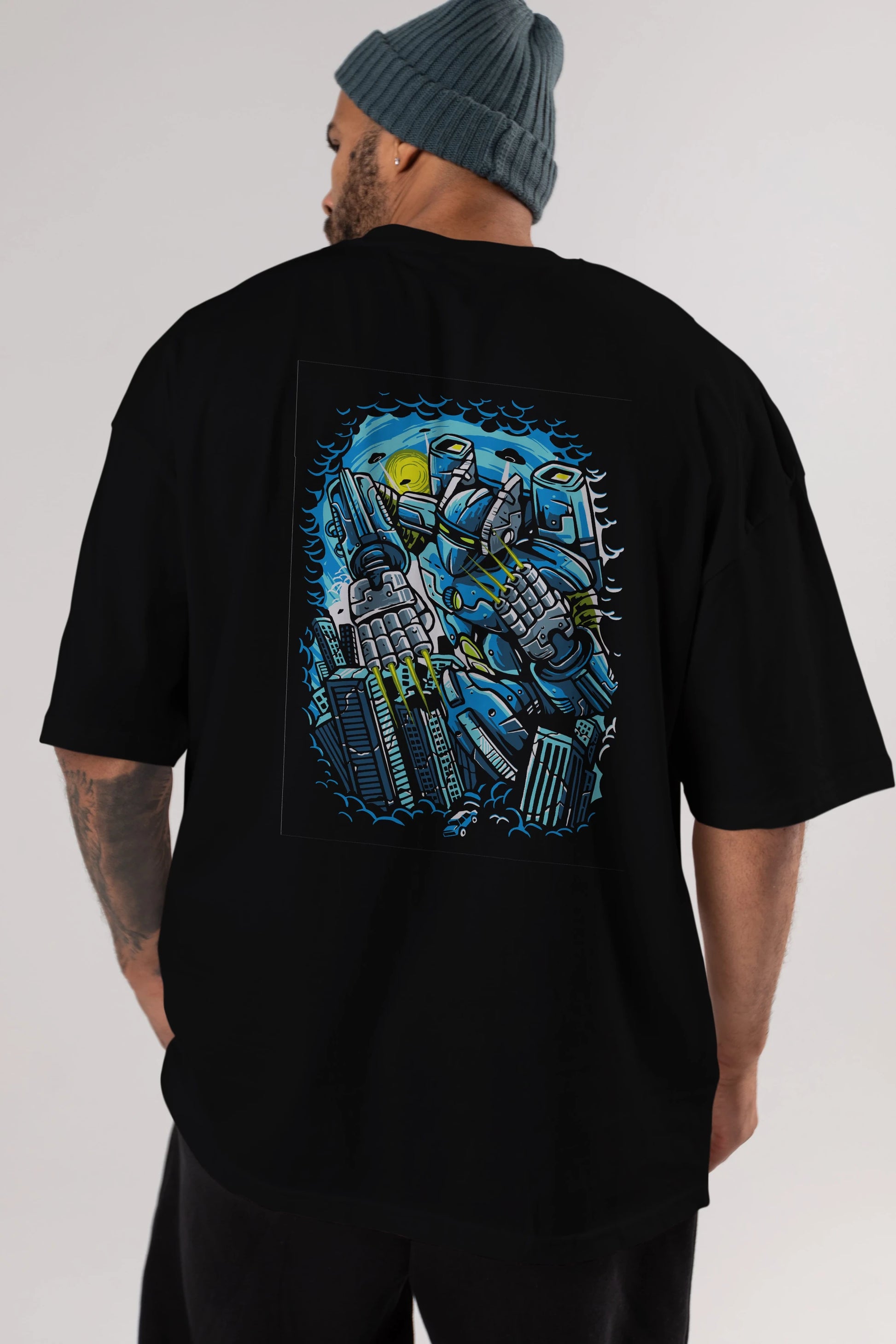 Destroy The City Arka Baskılı Oversize t-shirt Erkek Kadın Unisex %100 Pamuk