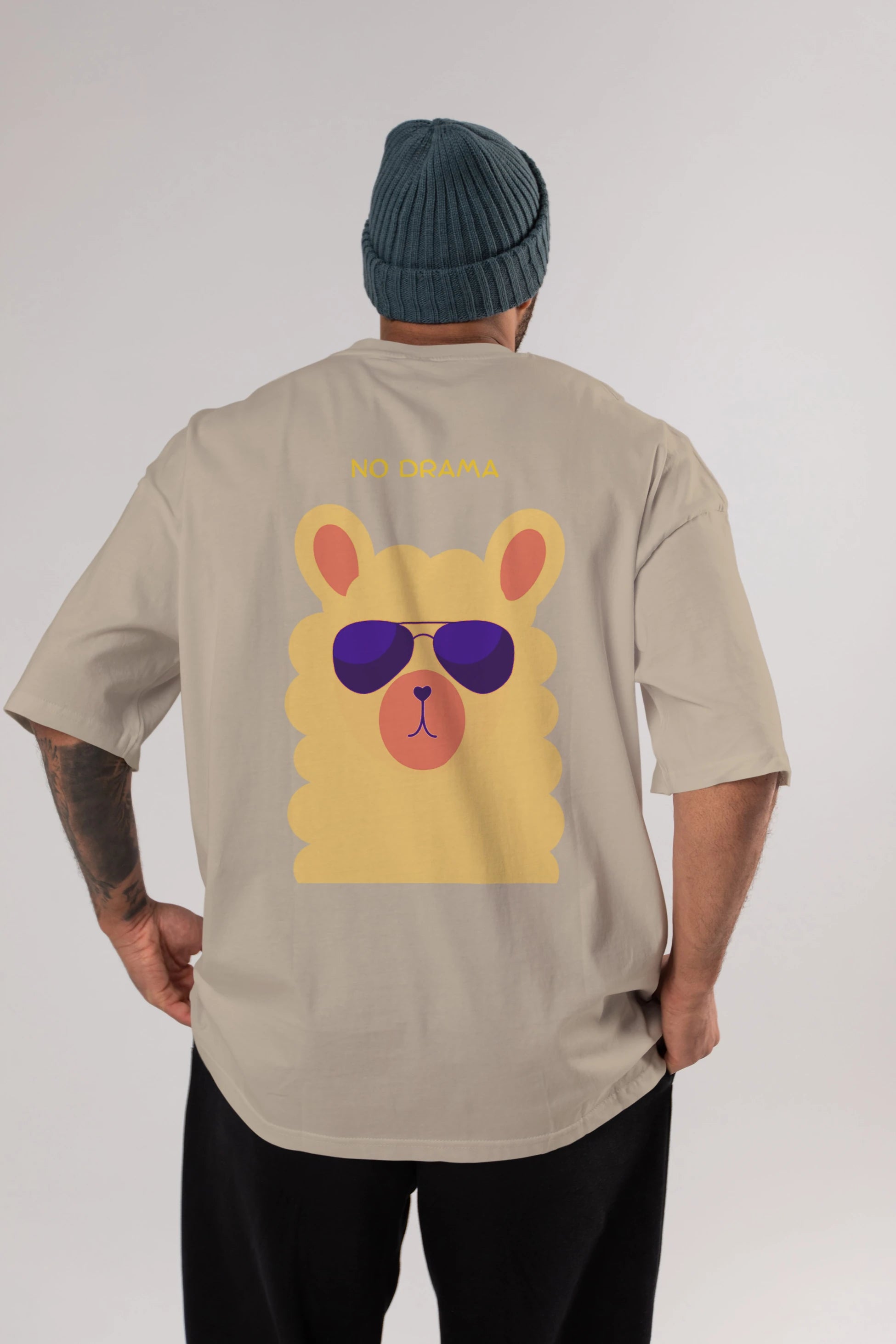 No Drama Yazılı Lama Arka Baskılı Oversize t-shirt Erkek Kadın Unisex