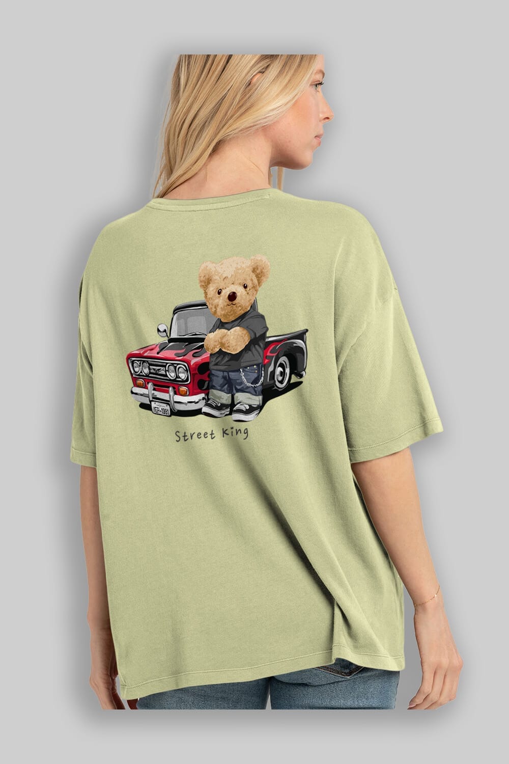 Teddy Bear Street King Arka Baskılı Oversize t-shirt Erkek Kadın Unisex %100 Pamuk