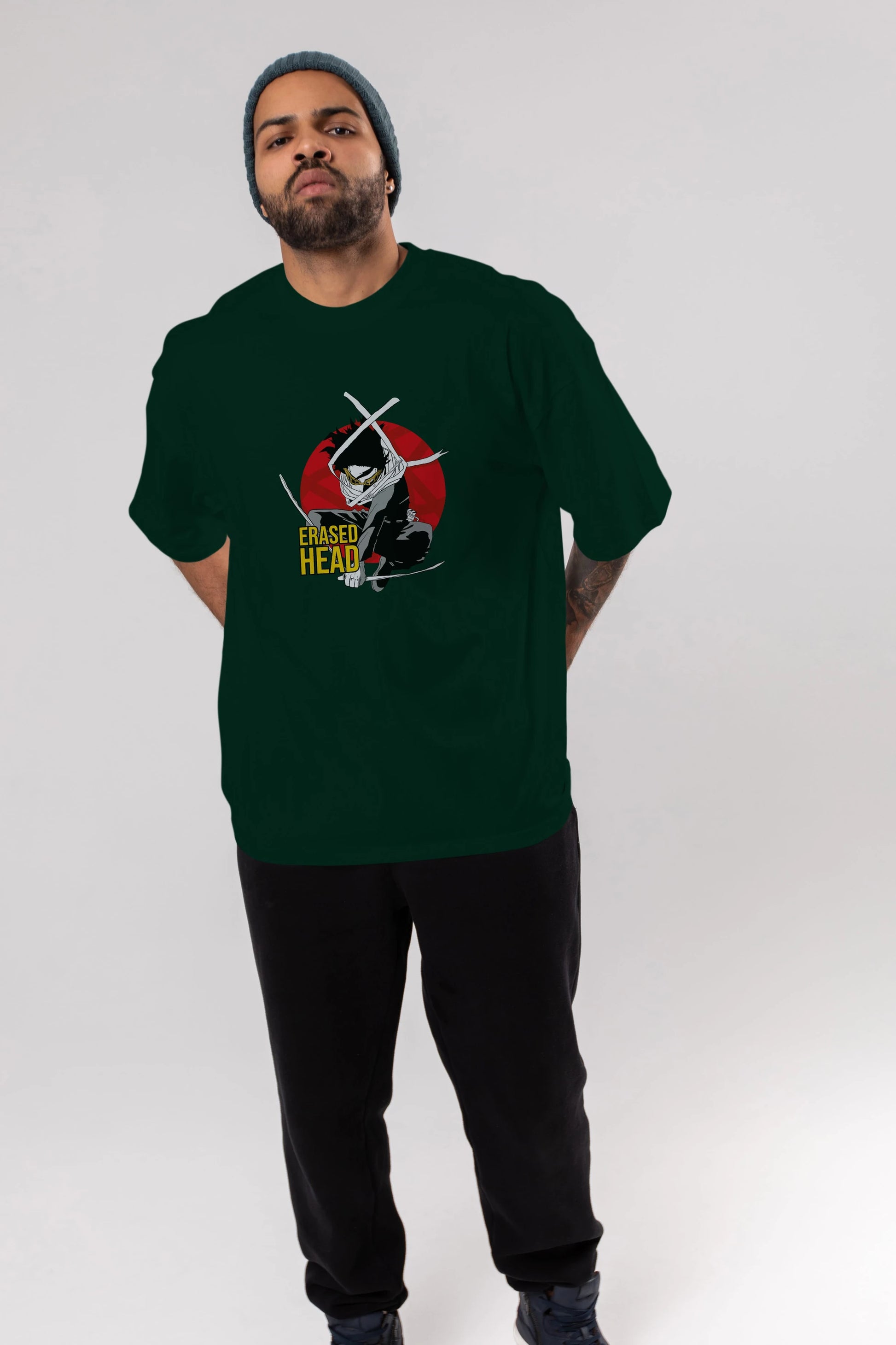 Erased Head Anime Ön Baskılı Oversize t-shirt %100 pamuk Erkek Kadın Unisex