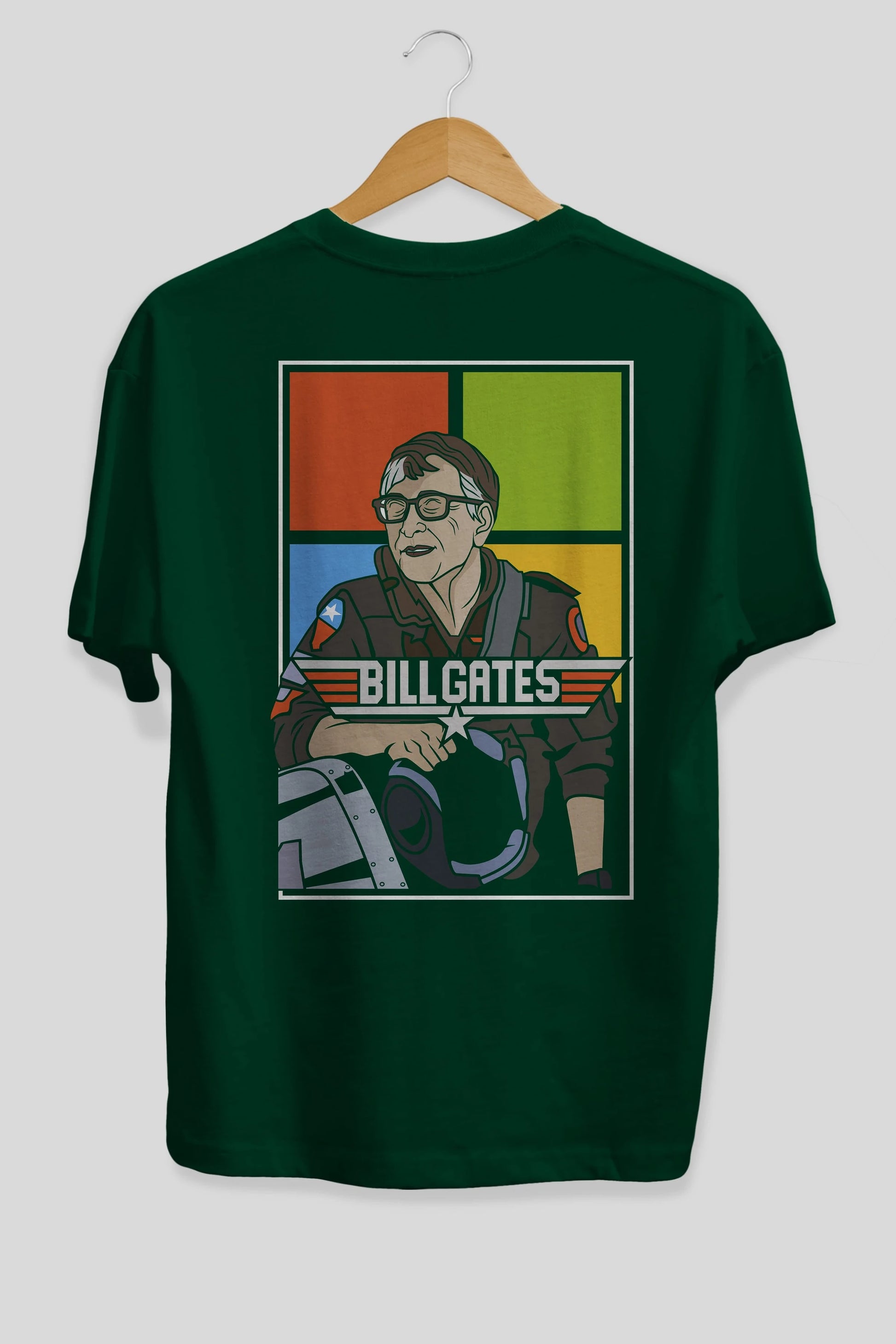 Bill Gates Top Gun Arka Baskılı Oversize t-shirt Erkek Kadın Unisex %100 Pamuk tişort