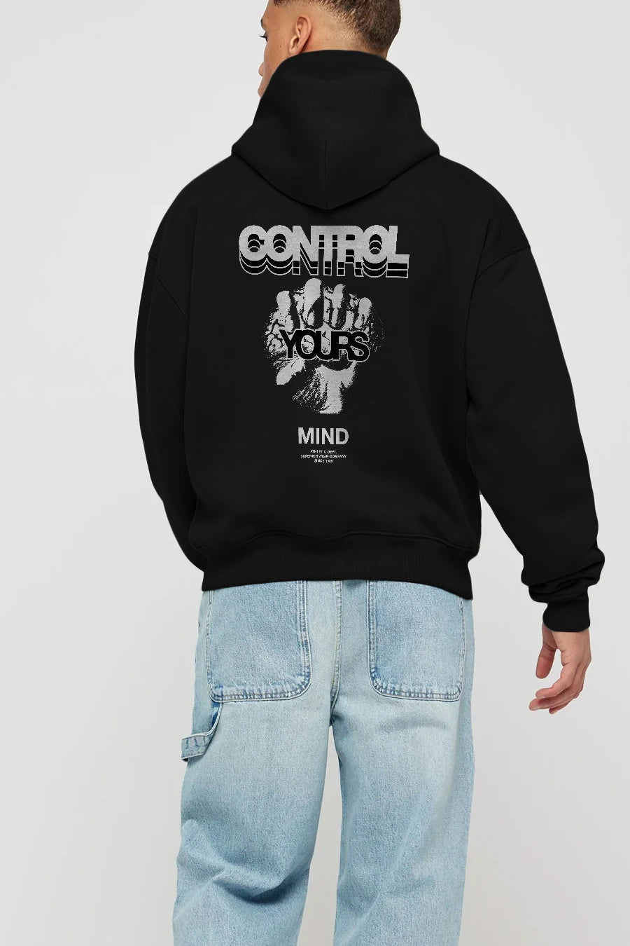 Control Your Mind Arka Baskılı Hoodie Oversize Kapüşonlu Sweatshirt Erkek Kadın Unisex
