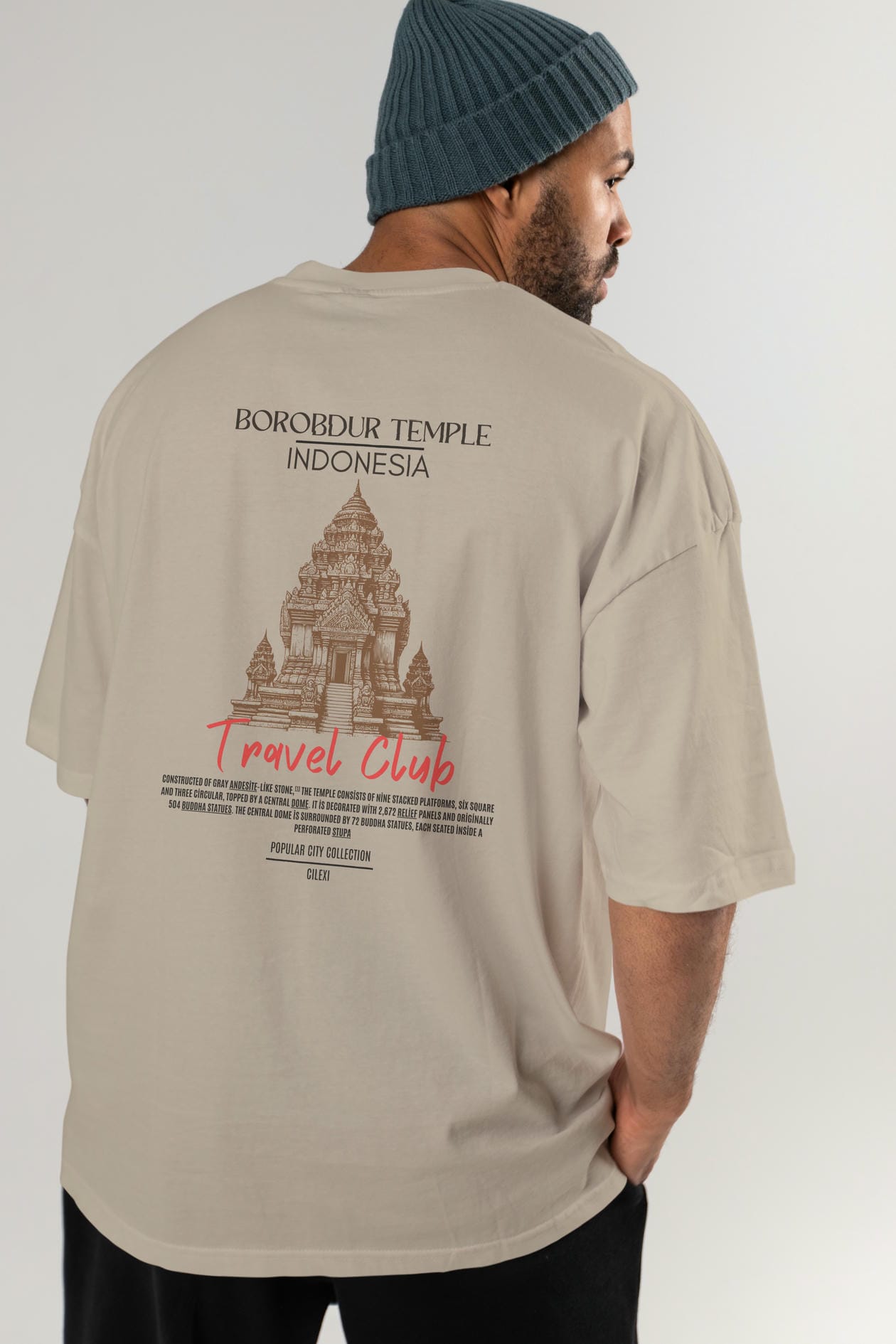 Borobdur Temple İndonesia Arka Baskılı Oversize t-shirt Erkek Kadın Pamuk Bisiklet Yaka tişort