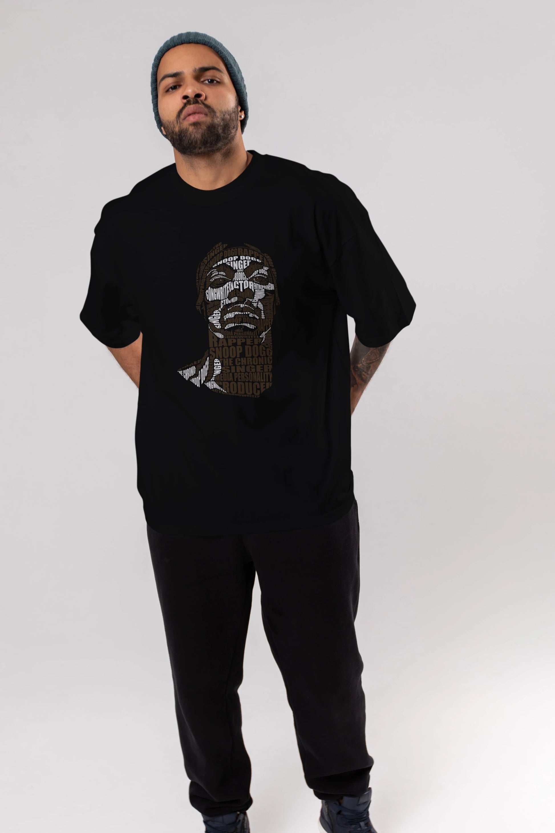 Snoop Dogg Calligram Ön Baskılı Oversize t-shirt %100 pamuk Erkek Kadın Unisex