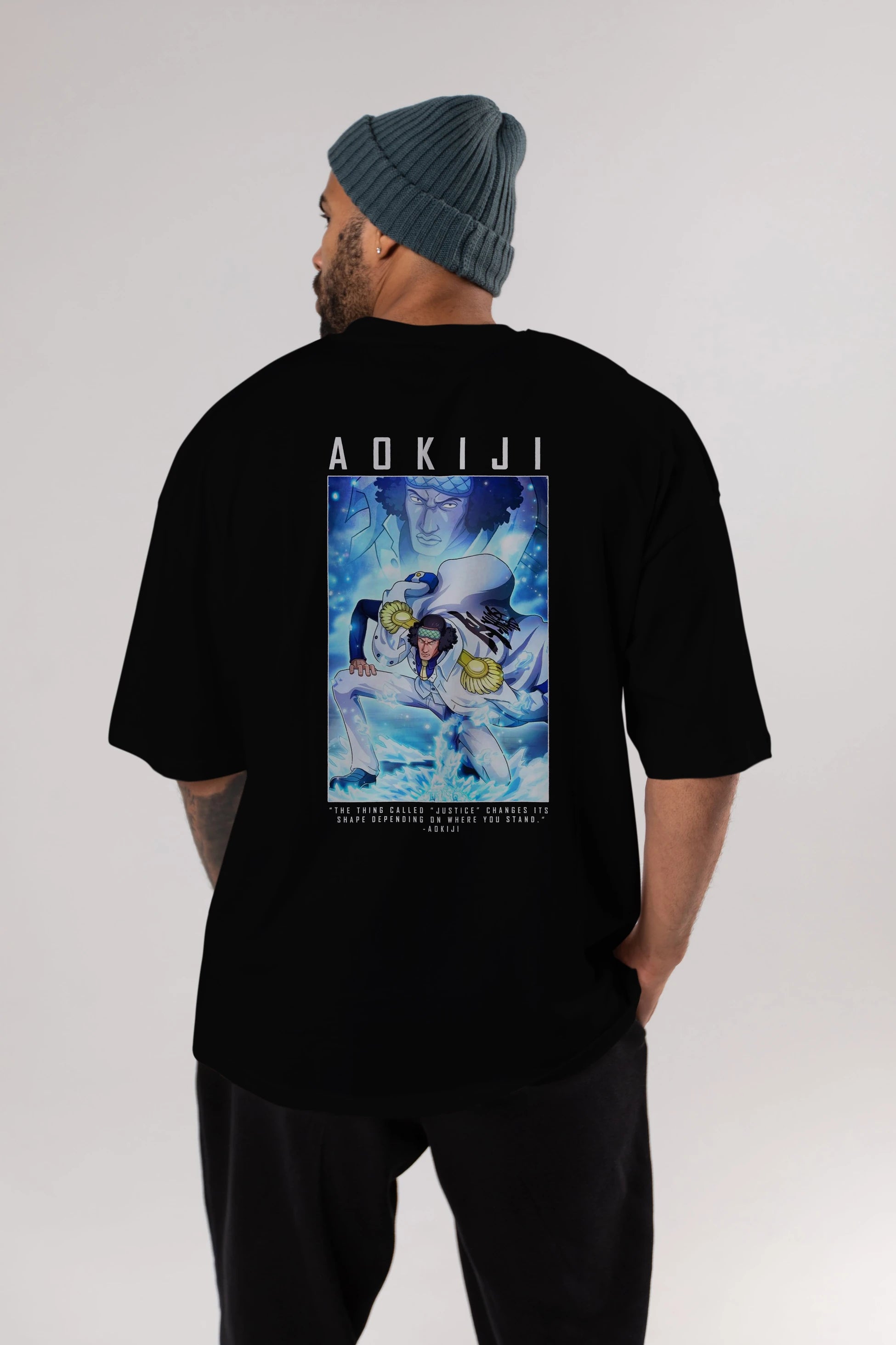 Kuzan Anime Arka Baskılı Oversize t-shirt Erkek Kadın Unisex %100 pamuk tişort
