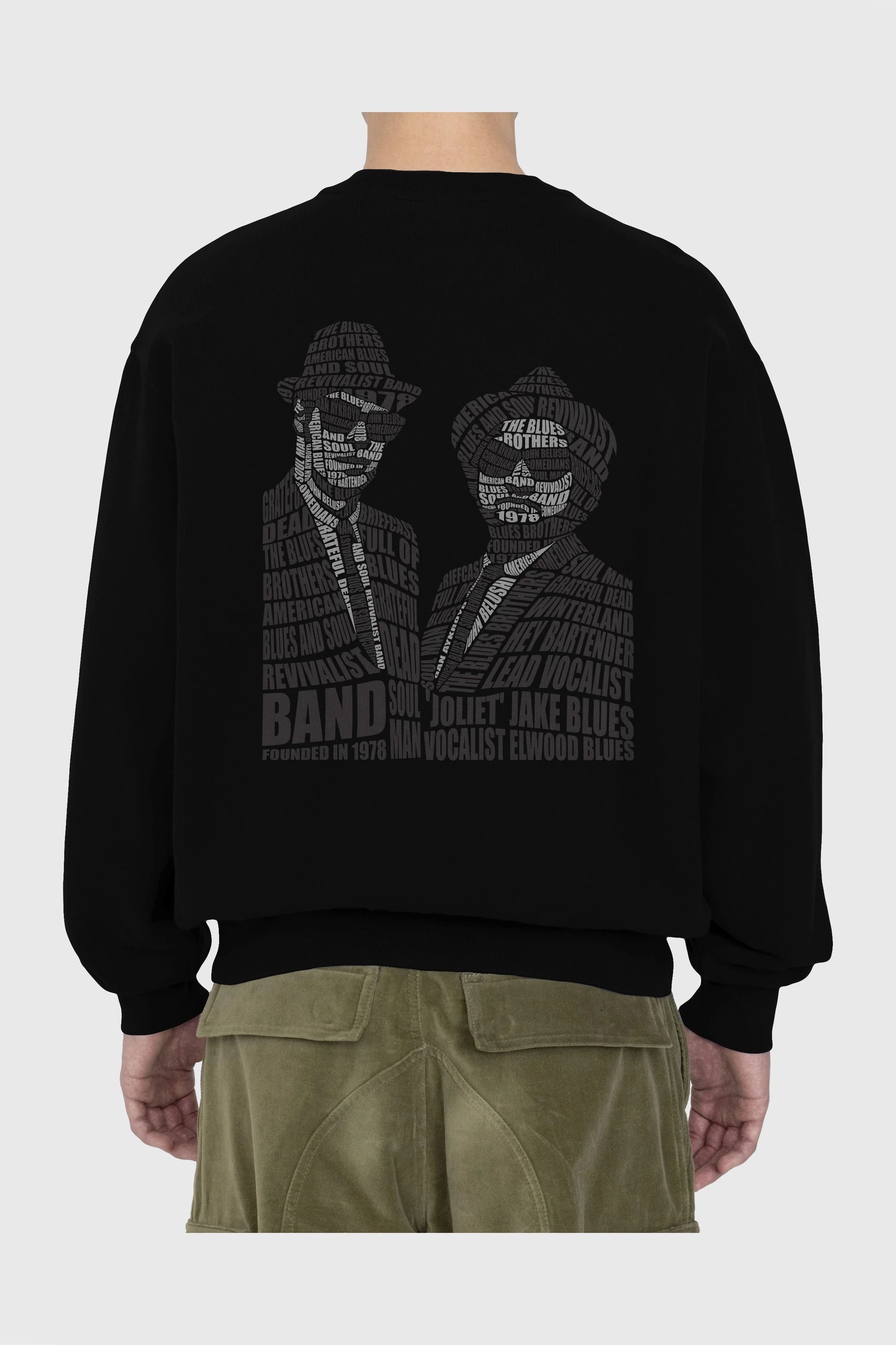 Blues Brothers Calligram Arka Baskılı Oversize Sweatshirt Erkek Kadın Unisex