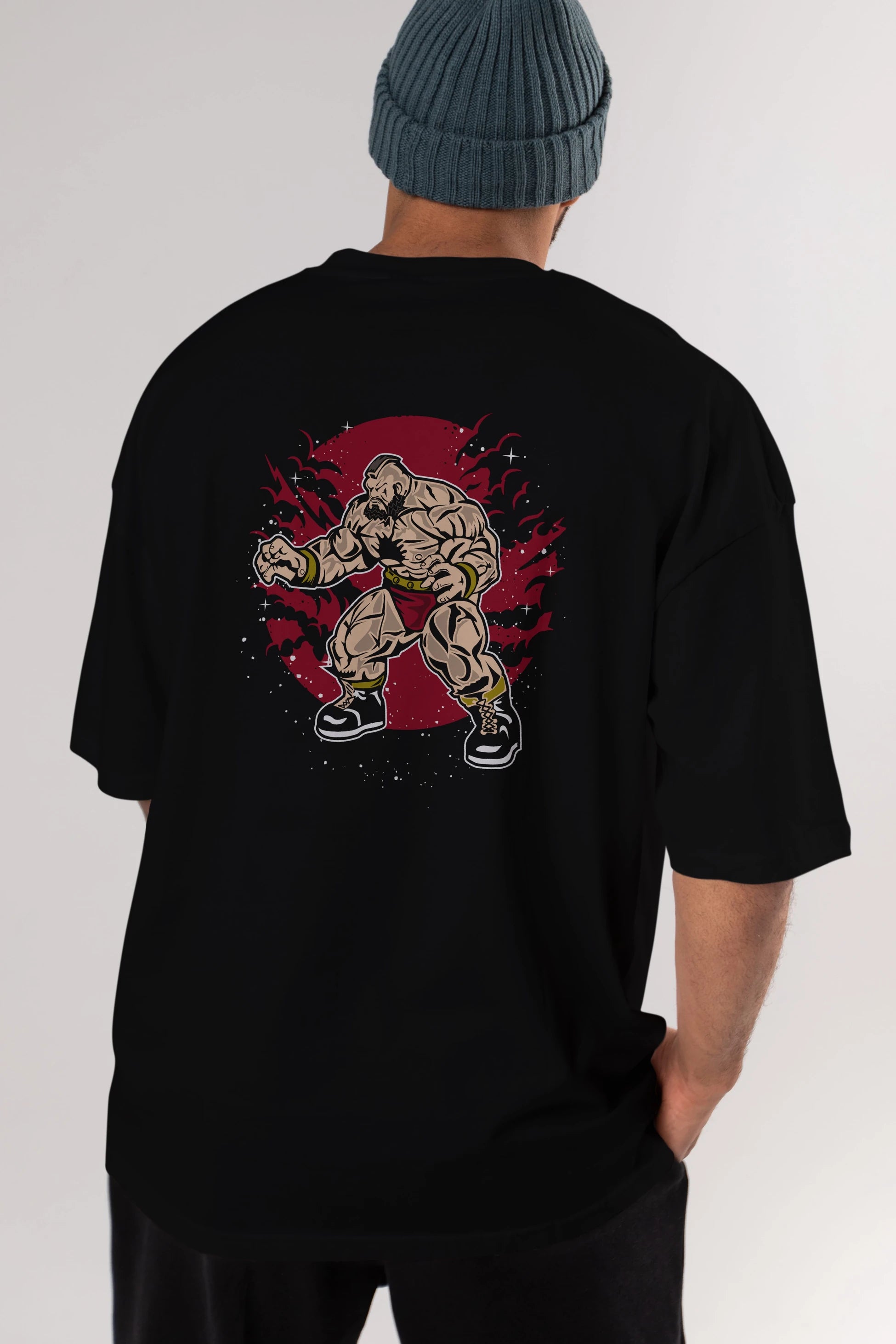 ZANGGIEF Arka Baskılı Oversize t-shirt Erkek Kadın Unisex %100 Pamuk