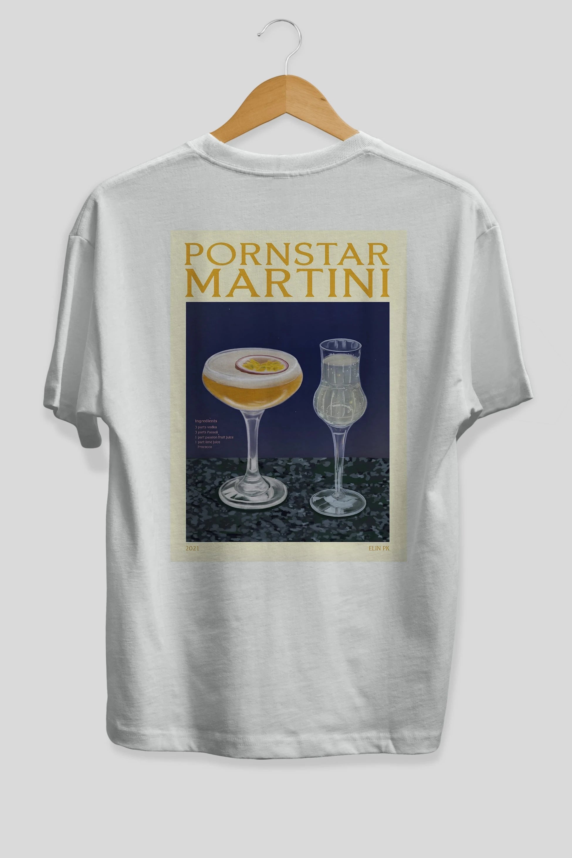 P.rnstar Martini Arka Baskılı Oversize t-shirt Erkek Kadın Unisex %100 Pamuk Bisiklet Yaka tişort