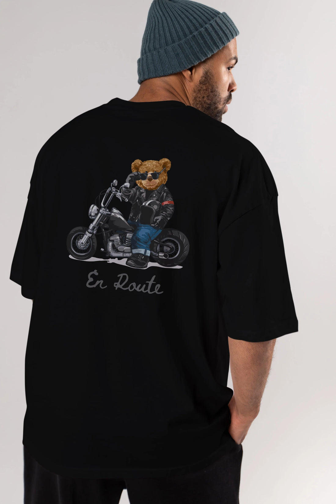 Teddy Bear En Route Arka Baskılı Oversize t-shirt Erkek Kadın Unisex %100 Pamuk