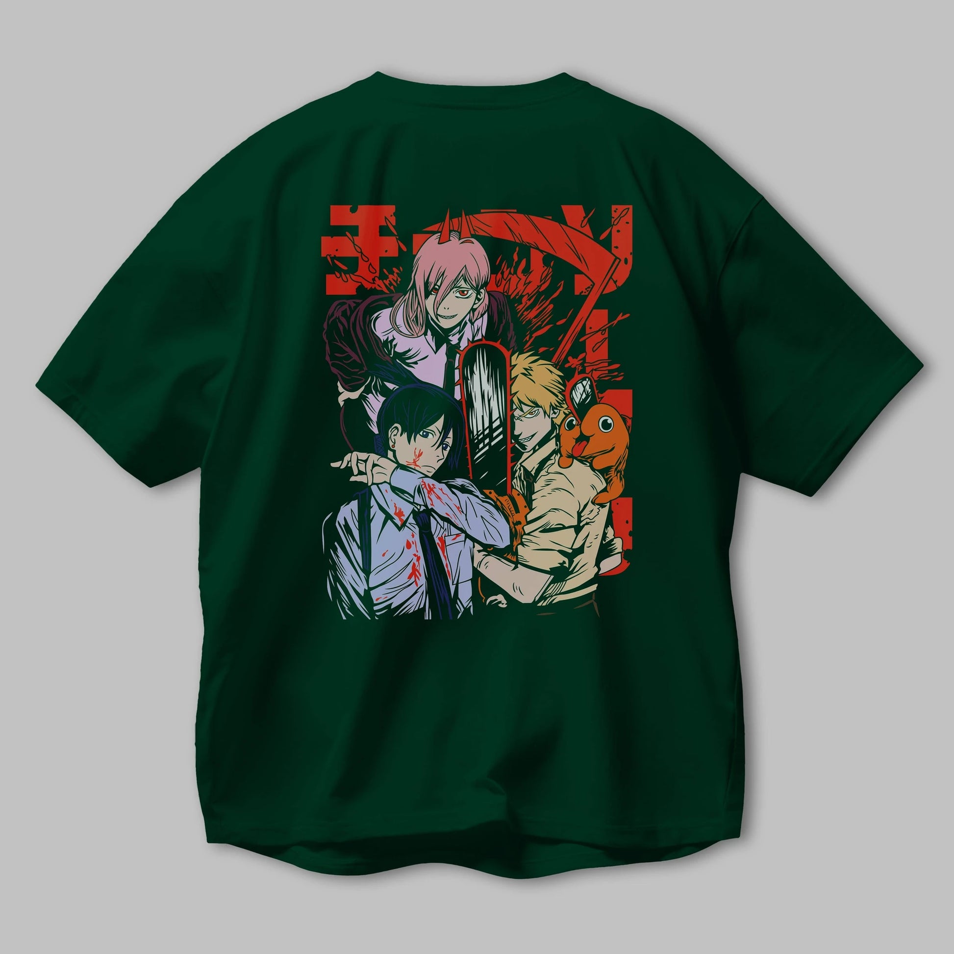 CHAINSAWMAN CREW Anime Arka Baskılı Oversize t-shirt Erkek Kadın Unisex