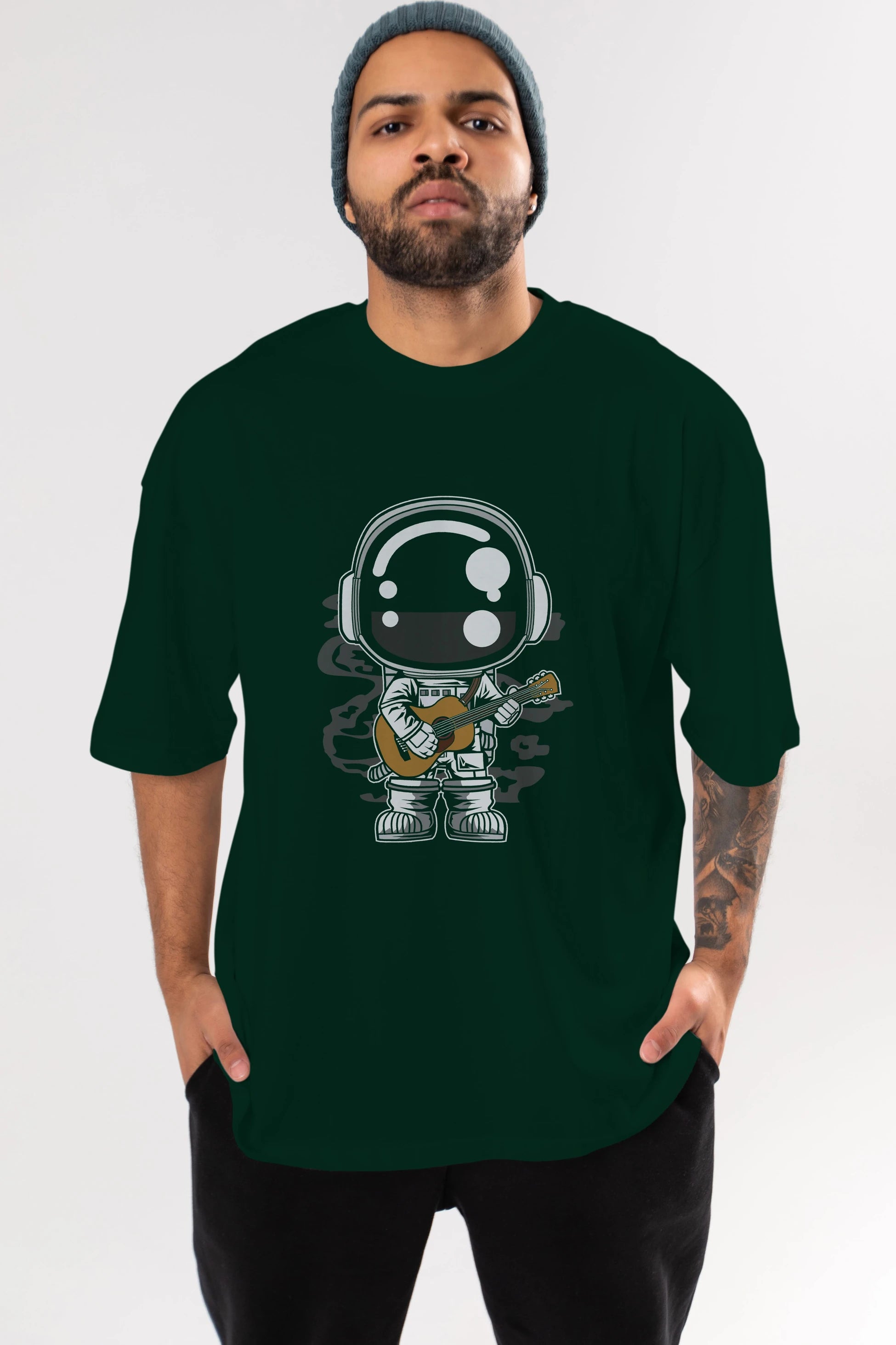 Astronaut Acoustic Guitar Ön Baskılı Oversize t-shirt Erkek Kadın Unisex