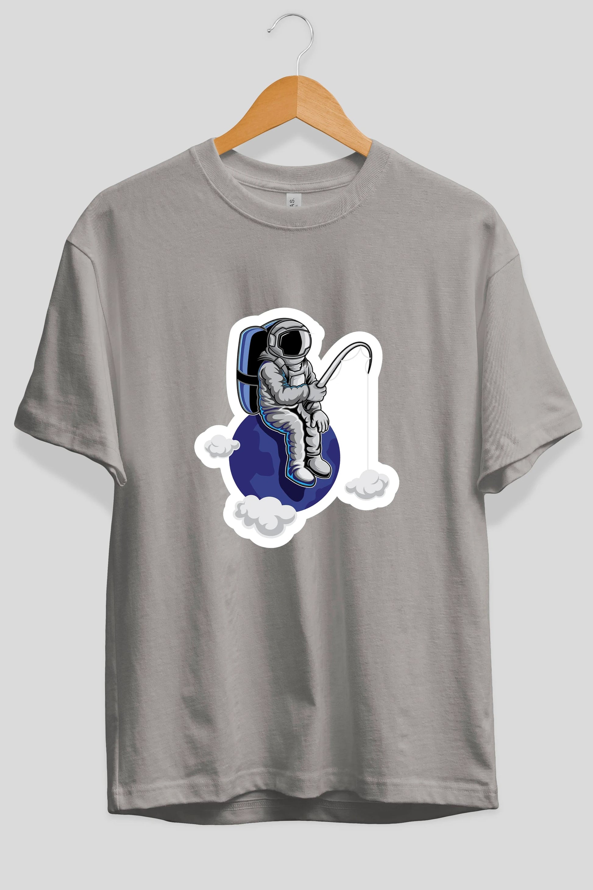 Astronaut Fishing Sticker Ön Baskılı Oversize t-shirt Erkek Kadın Unisex