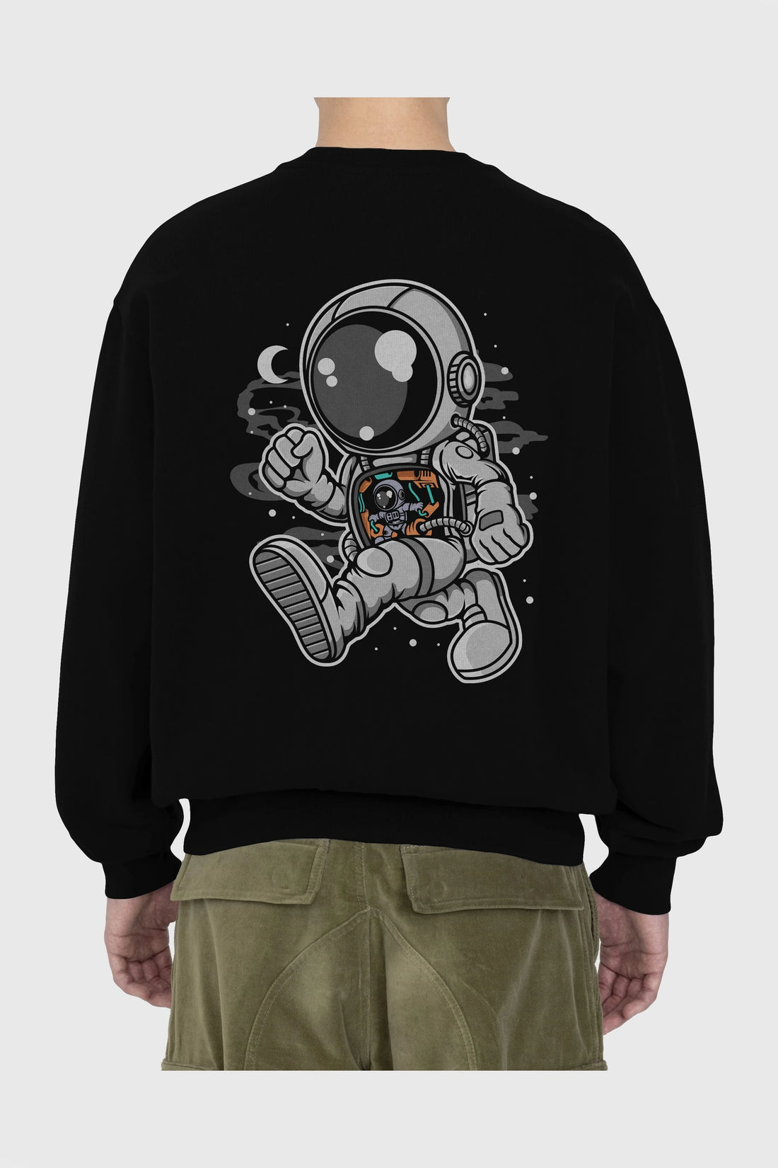 Astronaut Robotic Machine Arka Baskılı Oversize Sweatshirt Erkek Kadın Unisex