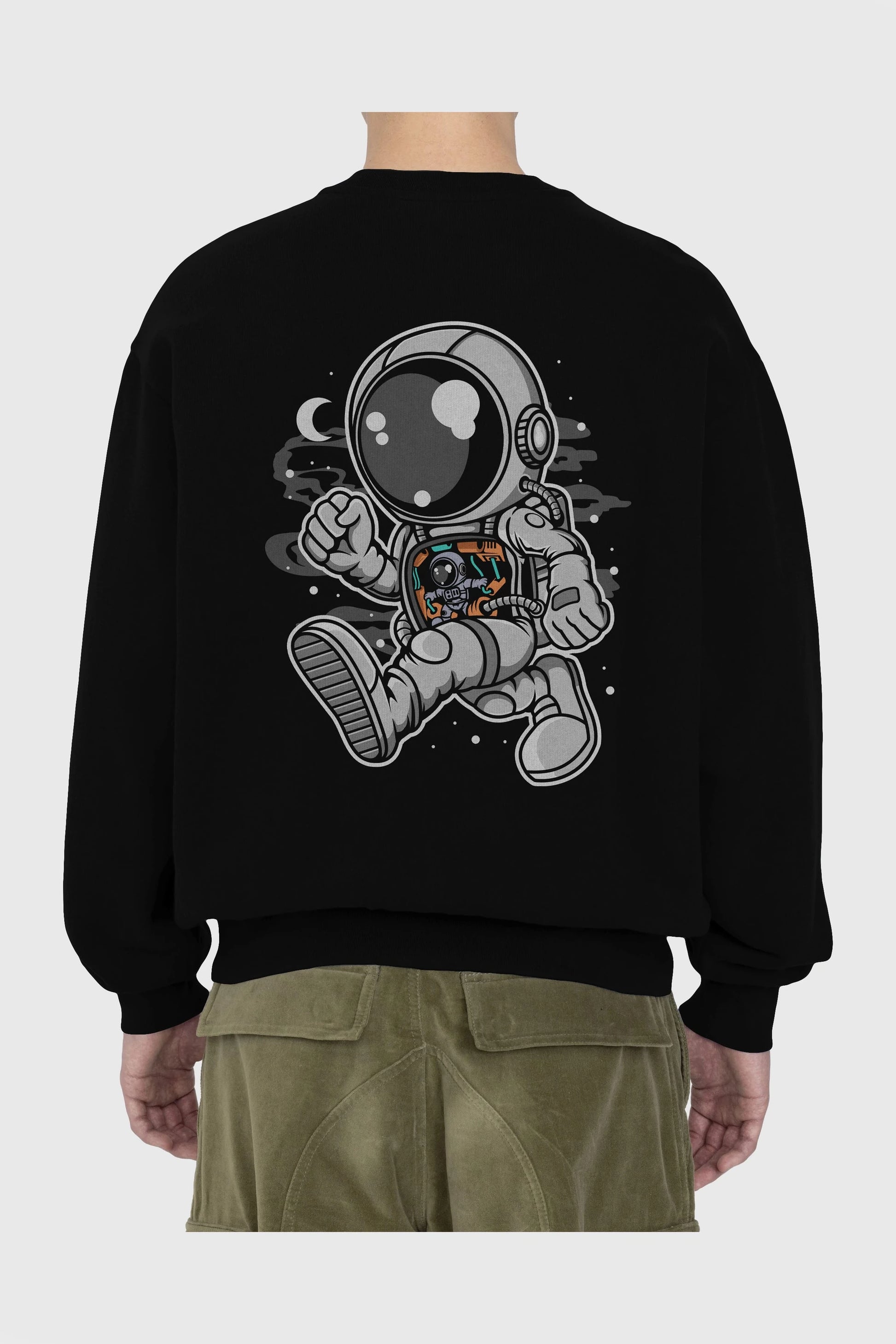 Astronaut Robotic Machine Arka Baskılı Oversize Sweatshirt Erkek Kadın Unisex