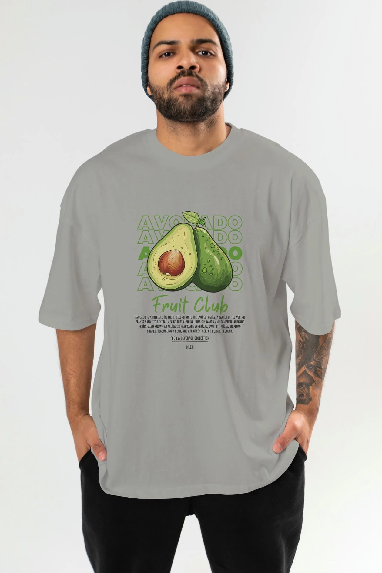 Avocado Ön Baskılı Oversize t-shirt Erkek Kadın Pamuk Bisiklet Yaka tişort