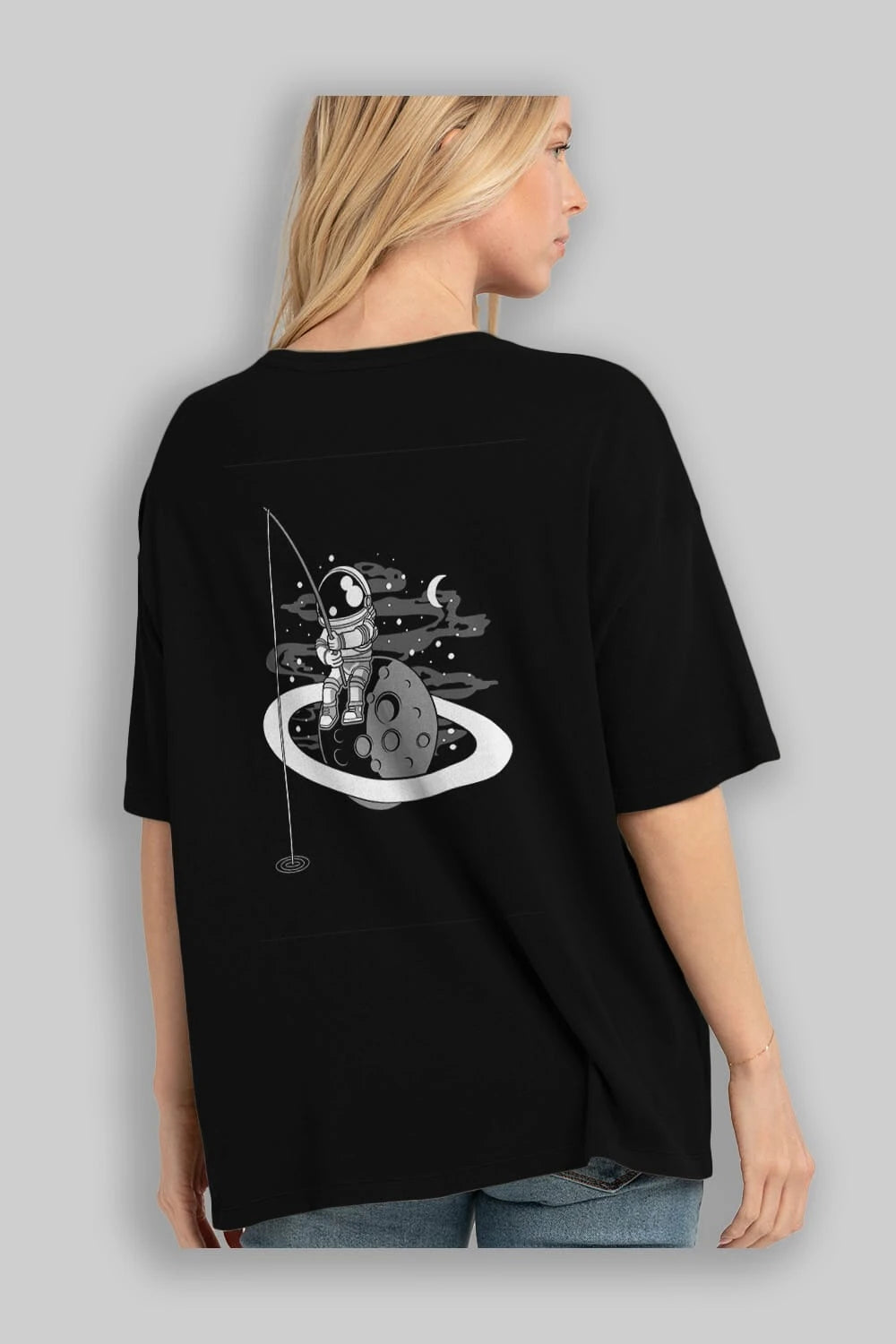Astronaut  Fishing Arka Baskılı Oversize t-shirt Erkek Kadın Unisex