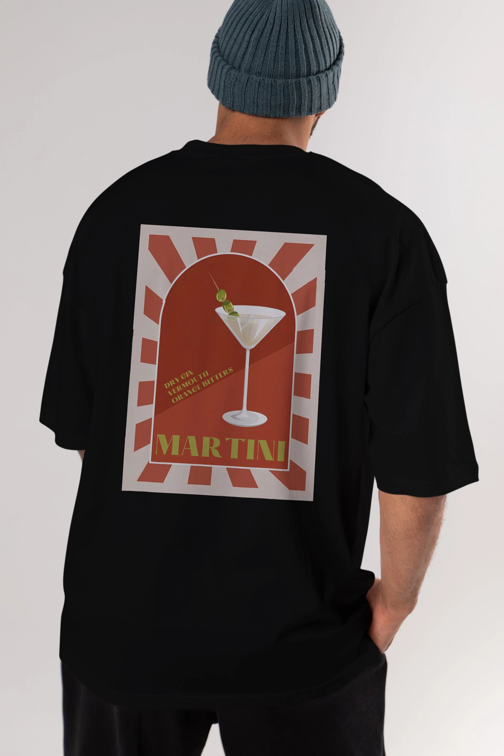 Martini 2 Arka Baskılı Oversize t-shirt Erkek Kadın Unisex %100 Pamuk Bisiklet Yaka tişort