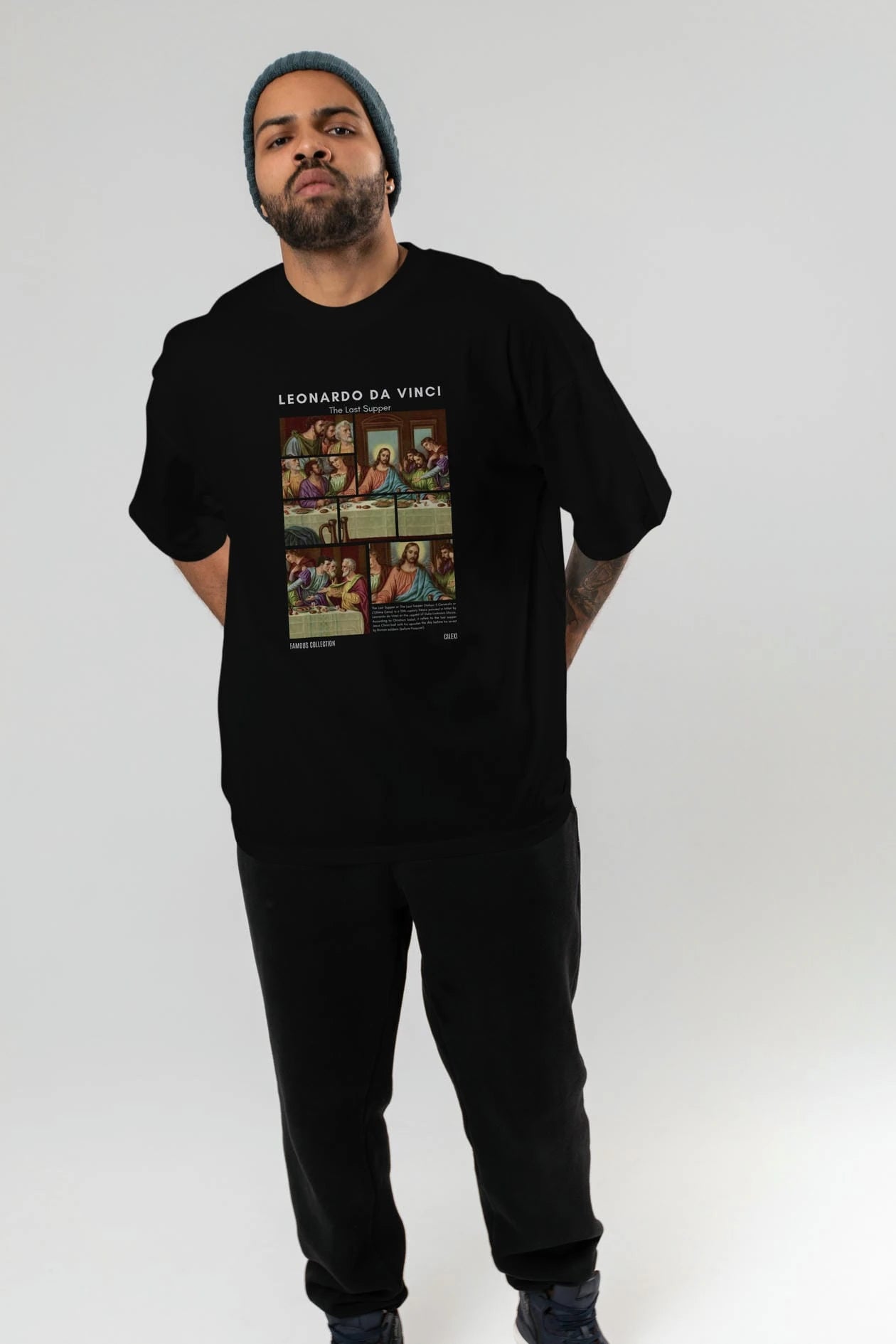 Leonardo Da Vinci ön Baskılı Oversize t-shirt Erkek Kadın Bisiklet Yaka Pamuk tişort