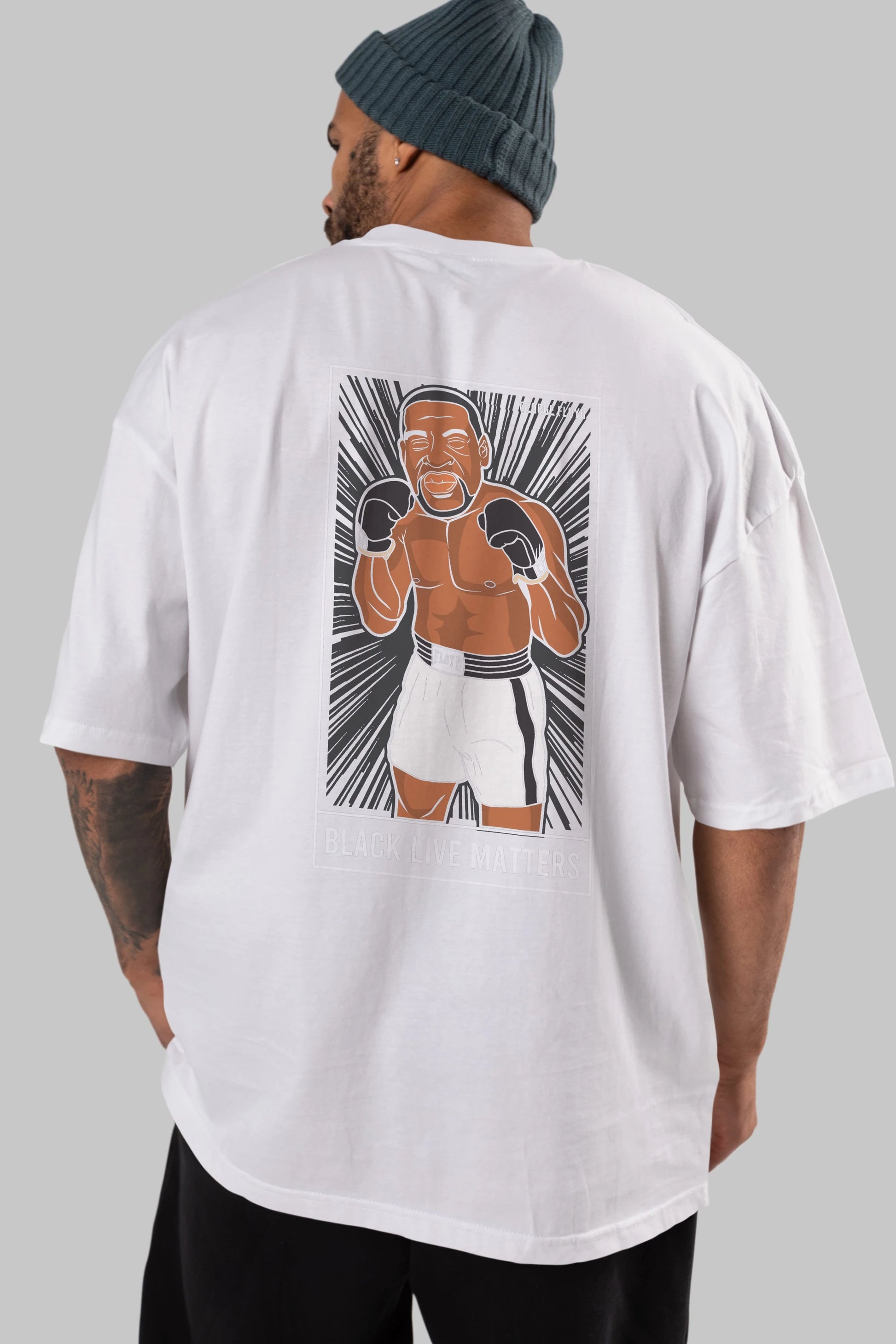 George Floyd Boxer Arka Baskılı Oversize t-shirt Erkek Kadın Unisex %100 Pamuk tişort