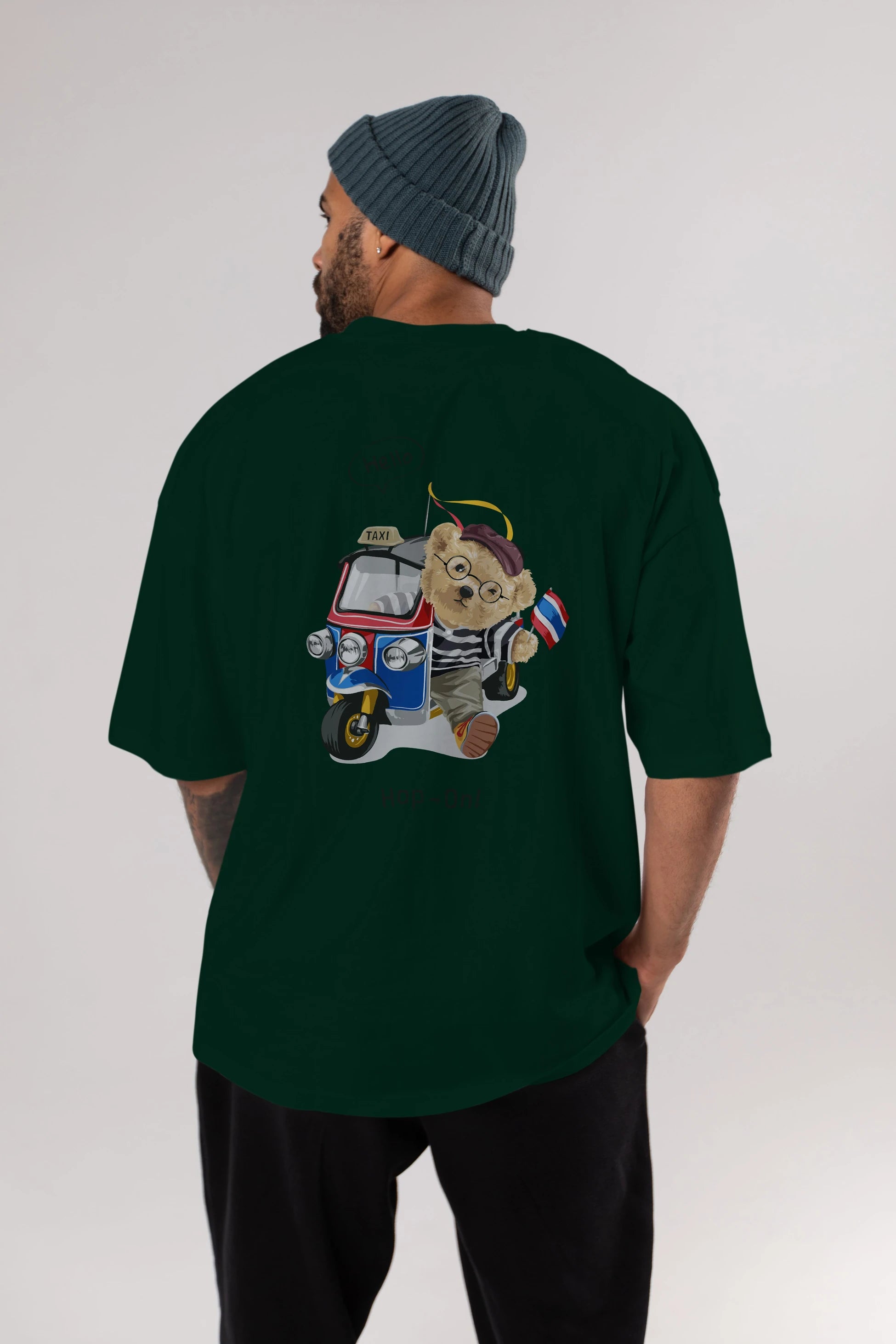Teddy Bear Hop-On Arka Baskılı Oversize t-shirt Erkek Kadın Unisex %100 Pamuk