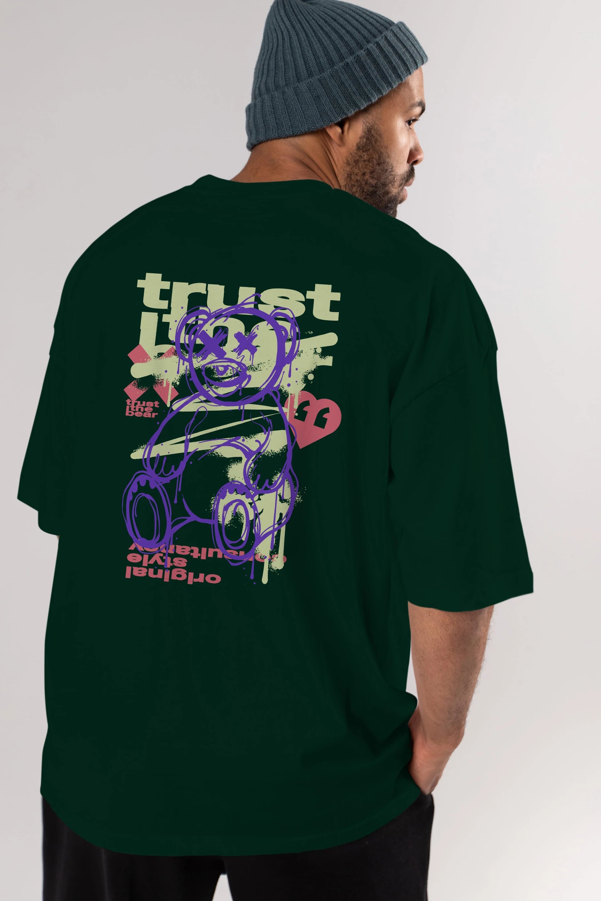 Trust The Bear 3 Arka Baskılı Oversize t-shirt Erkek Kadın Unisex