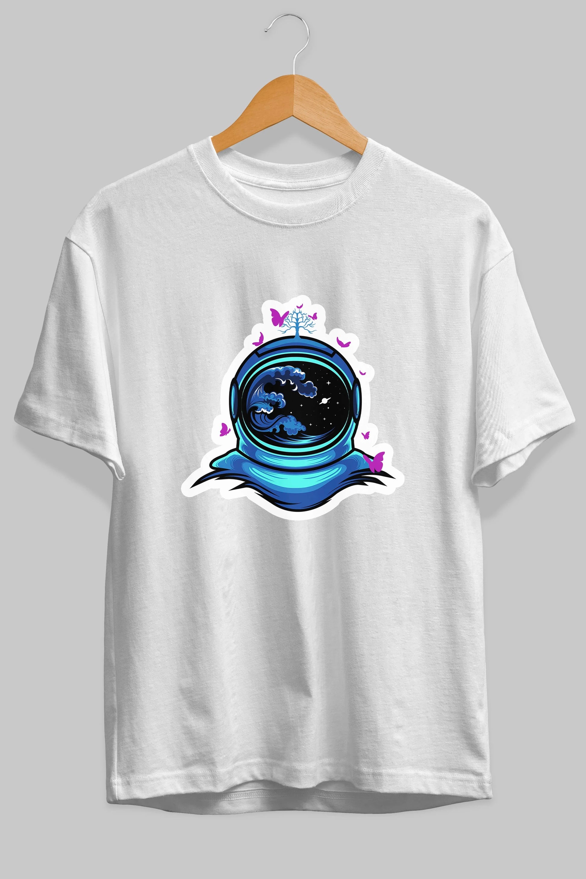 Astronaut and Butterfly Sticker Ön Baskılı Oversize t-shirt Erkek Kadın Unisex