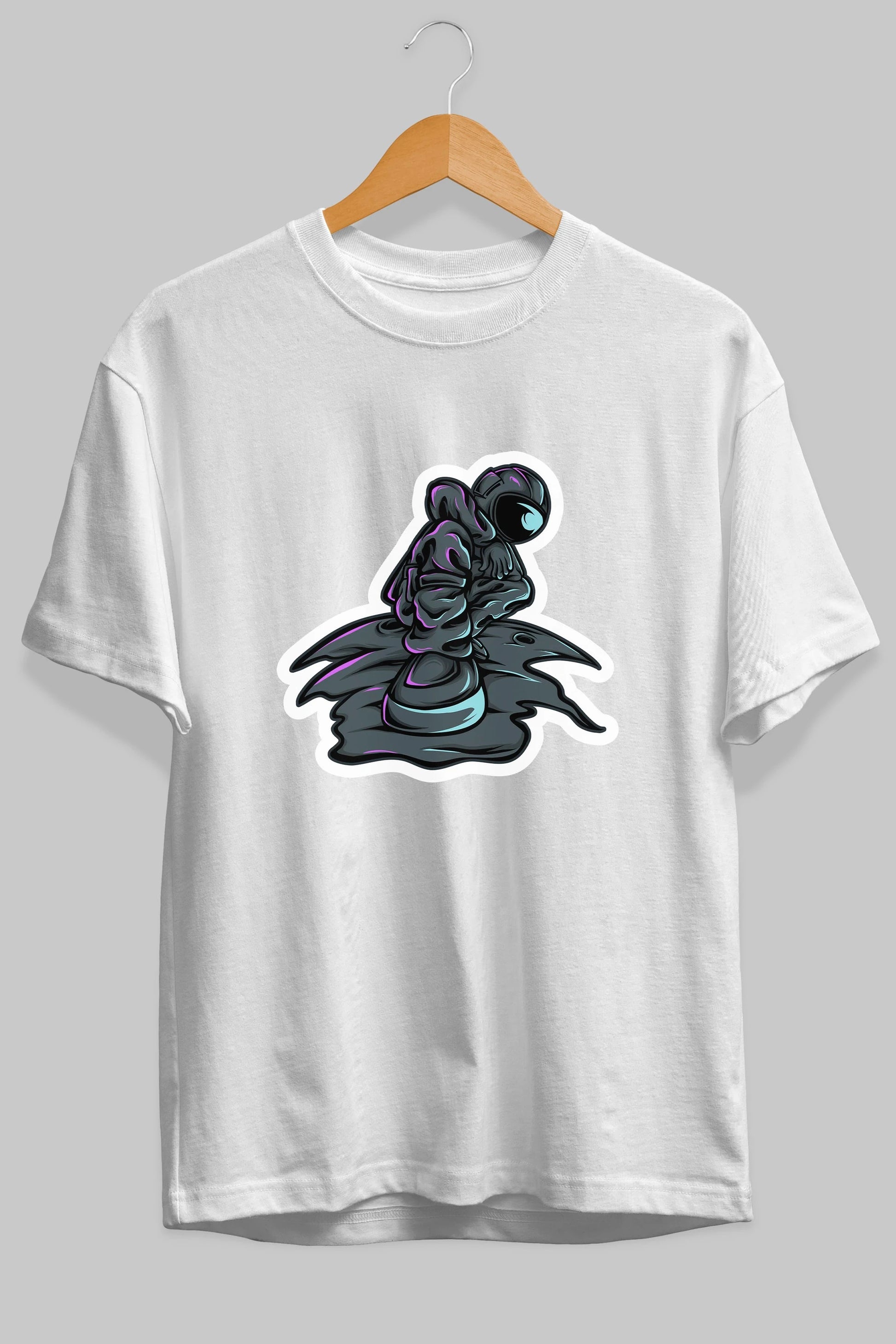 Stylish Astronaut Sticker Ön Baskılı Oversize t-shirt Erkek Kadın Unisex