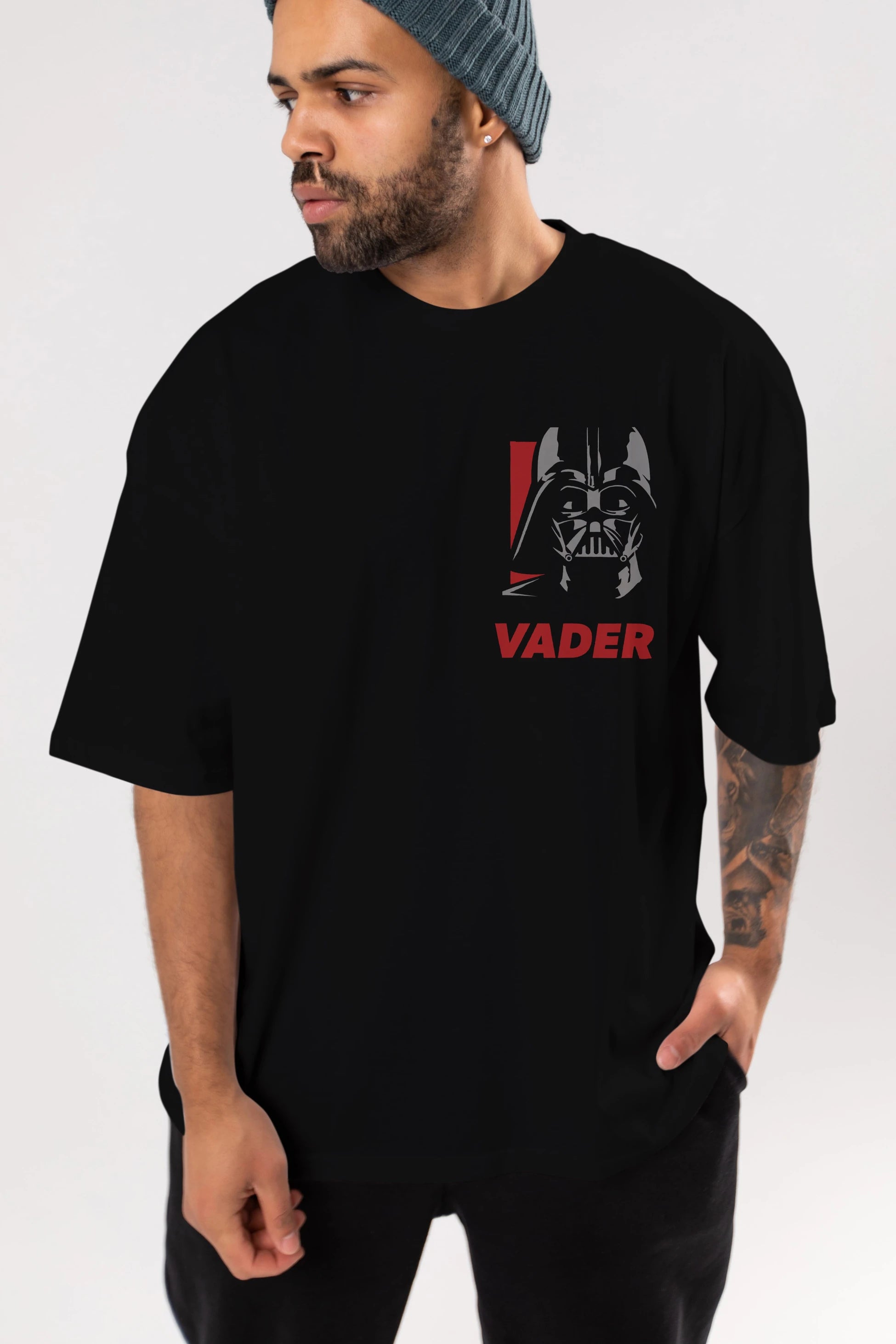 Darth Vader Ön Sol Baskılı Oversize t-shirt Erkek Kadın Unisex %100 Pamuk Bisiklet Yaka tişort
