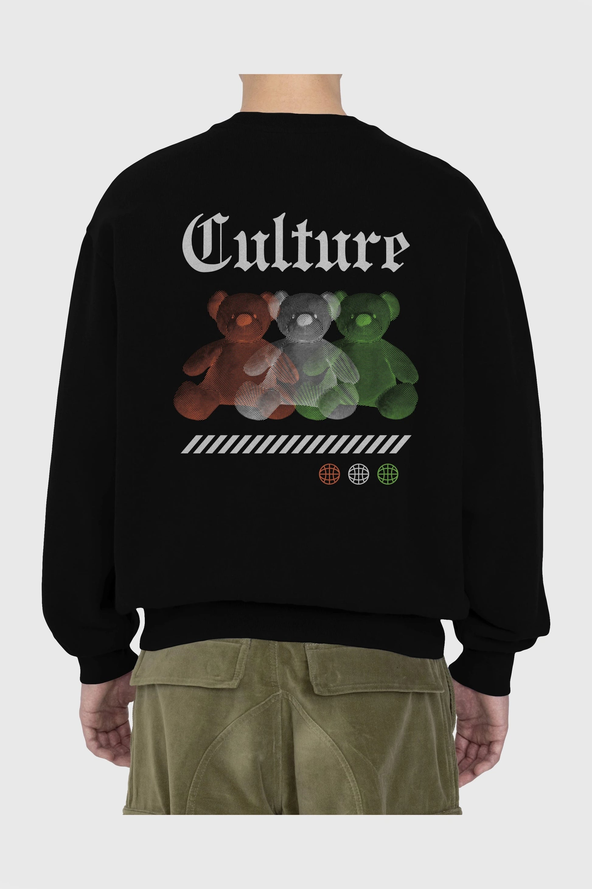 Culture Bear Arka Baskılı Oversize Sweatshirt Erkek Kadın Unisex