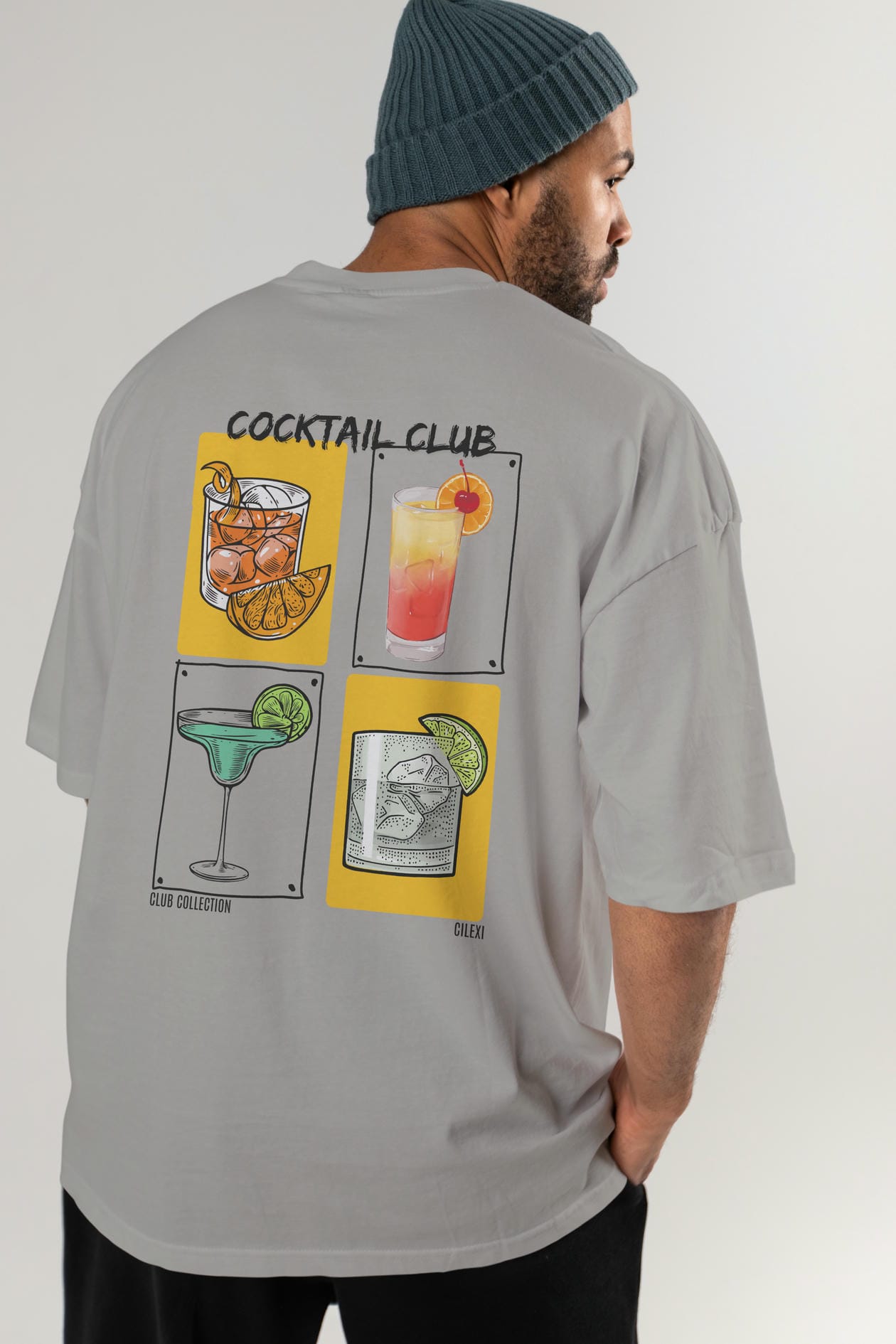 Cocktail Club Arka Baskılı Oversize t-shirt Erkek Kadın %100 Pamuk Bisiklet Yaka tişort