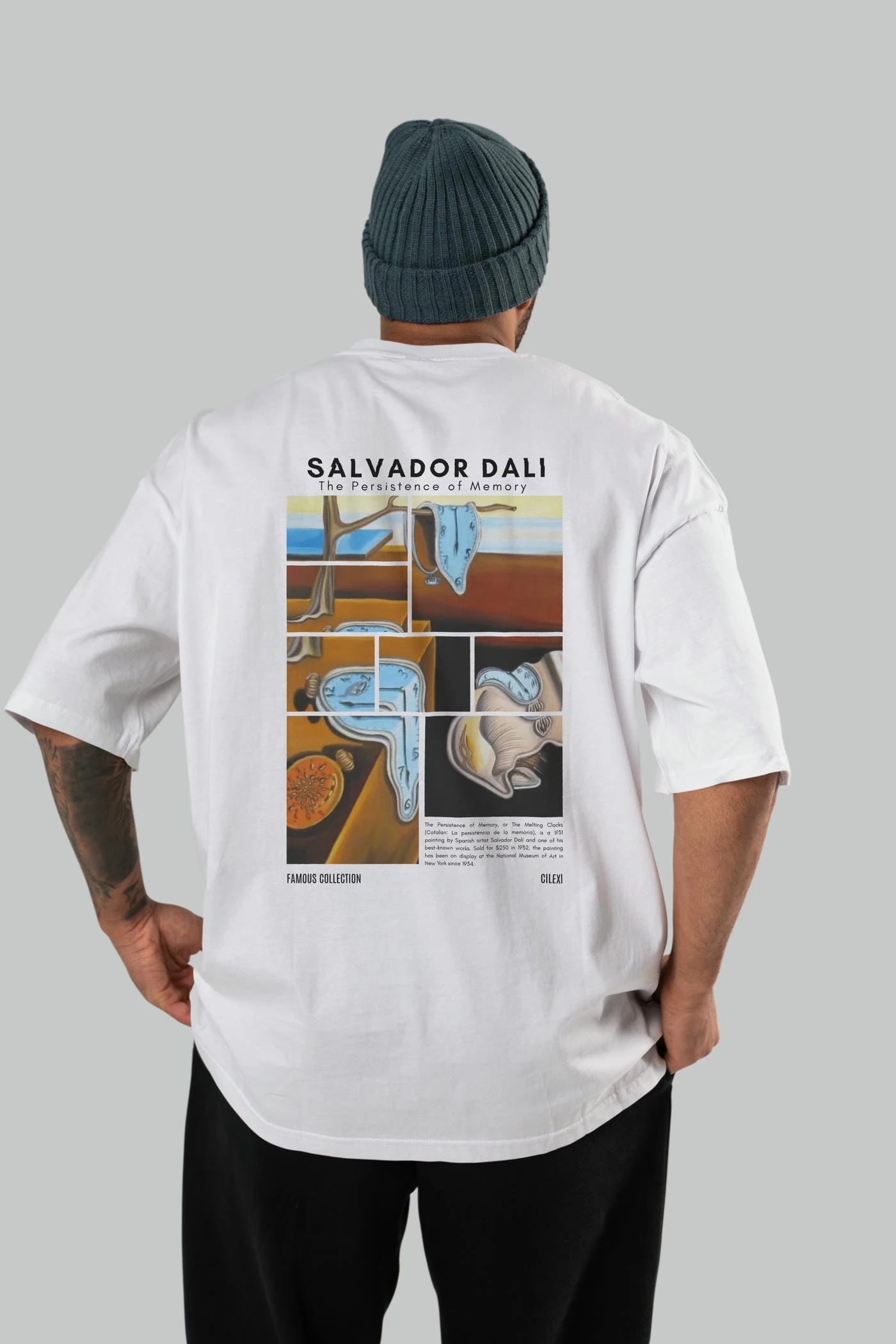 Salvador Dali Arka Baskılı Oversize t-shirt Erkek Kadın Bisiklet Yaka Pamuk tişort