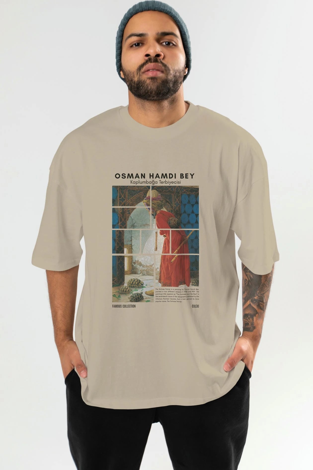 Osman Hamdi Bey ön Baskılı Oversize t-shirt Erkek Kadın Bisiklet Yaka Pamuk tişort