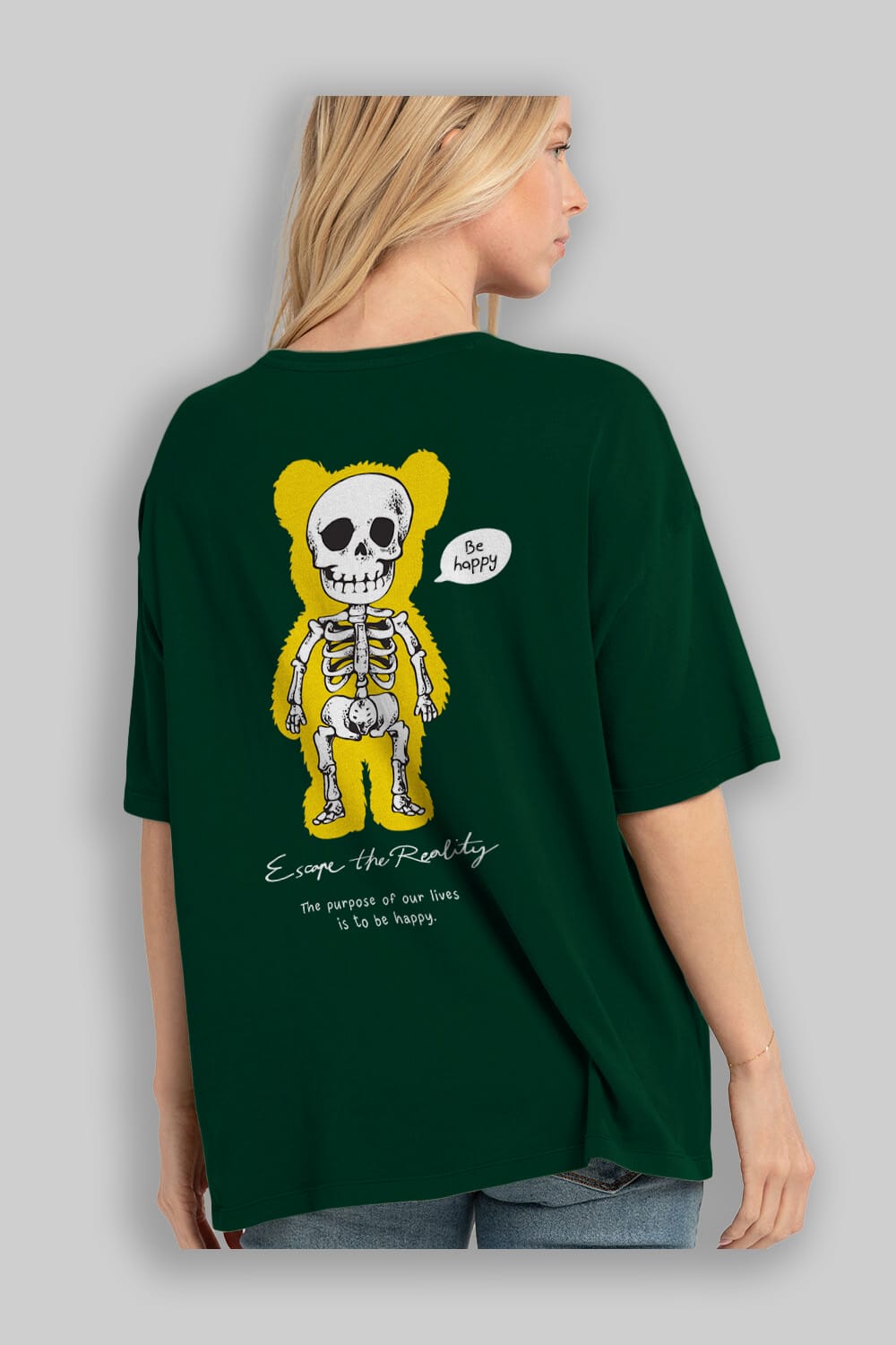 Be Happy Bear Arka Baskılı Oversize t-shirt Erkek Kadın Unisex