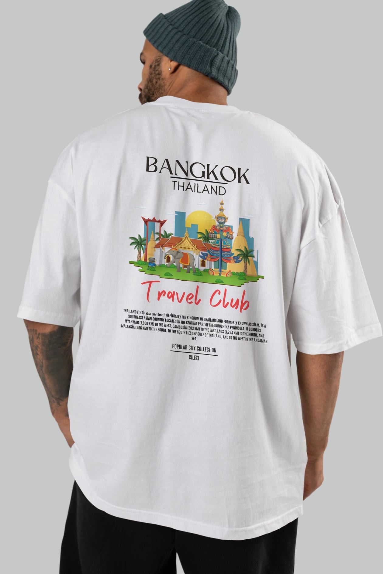 Bangkok Tailand Arka Baskılı Oversize t-shirt Erkek Kadın Pamuk Bisiklet Yaka tişort