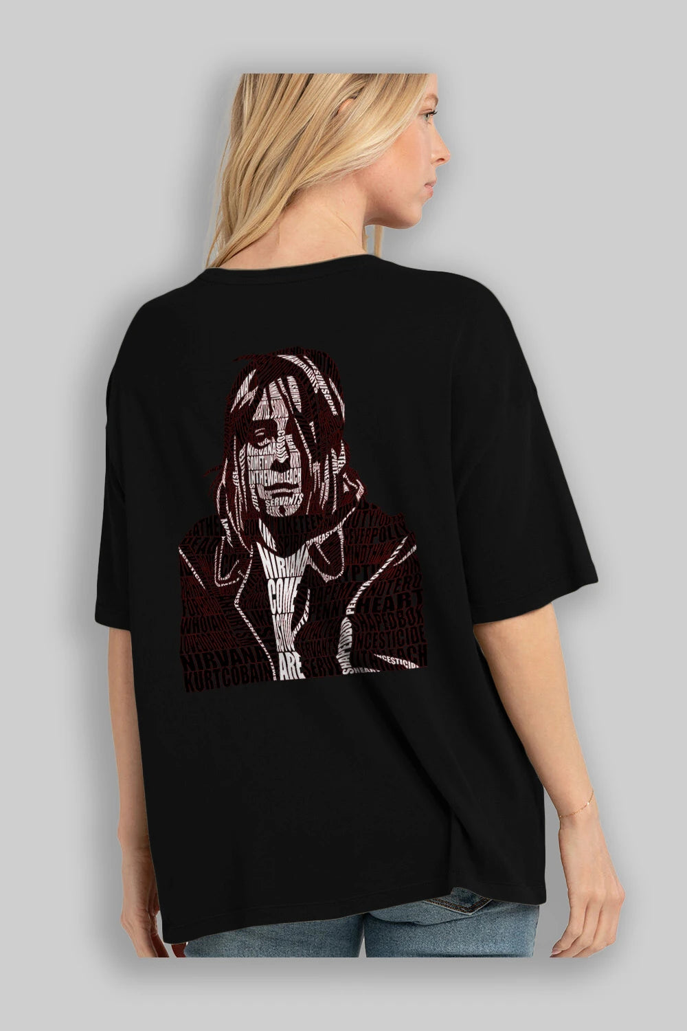 Kurt Cobain Calligram Arka Baskılı Oversize t-shirt %100 pamuk Erkek Kadın Unisex