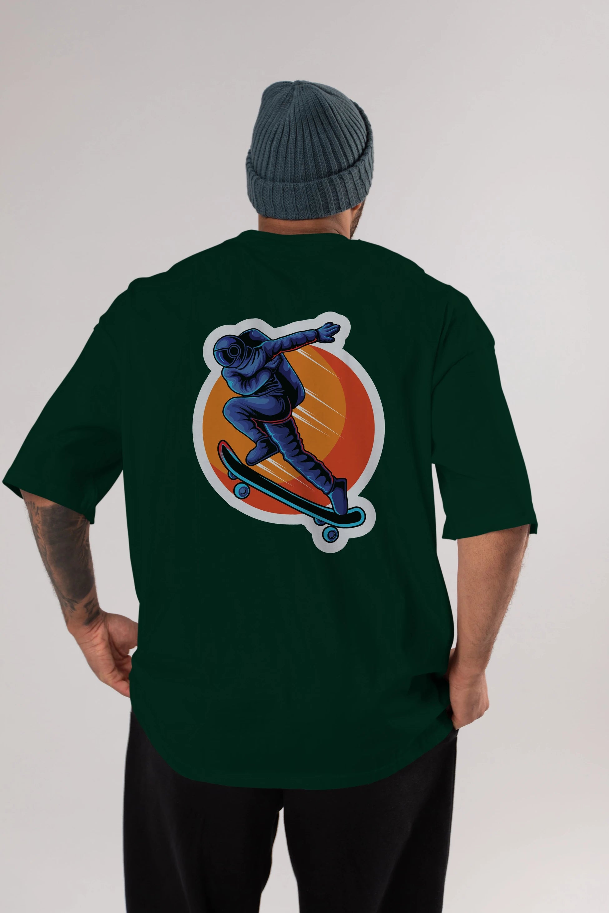 Astroskate Run Sticker Arka Baskılı Oversize t-shirt Erkek Kadın Unisex