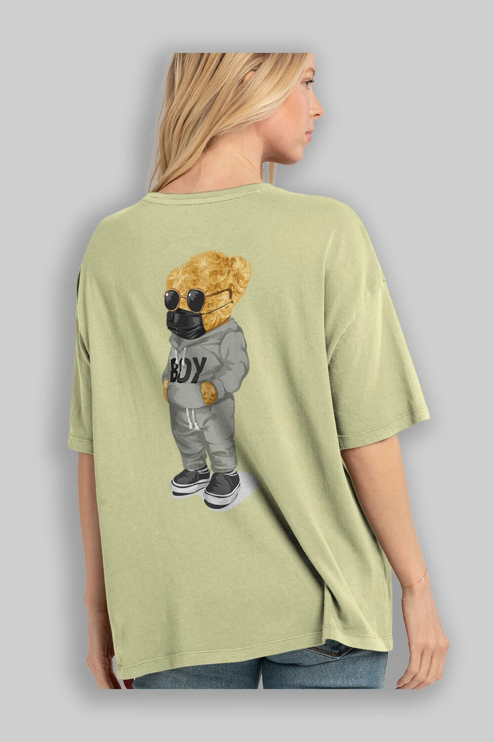 Teddy Bear Boy Arka Baskılı Oversize t-shirt Erkek Kadın Unisex %100 Pamuk