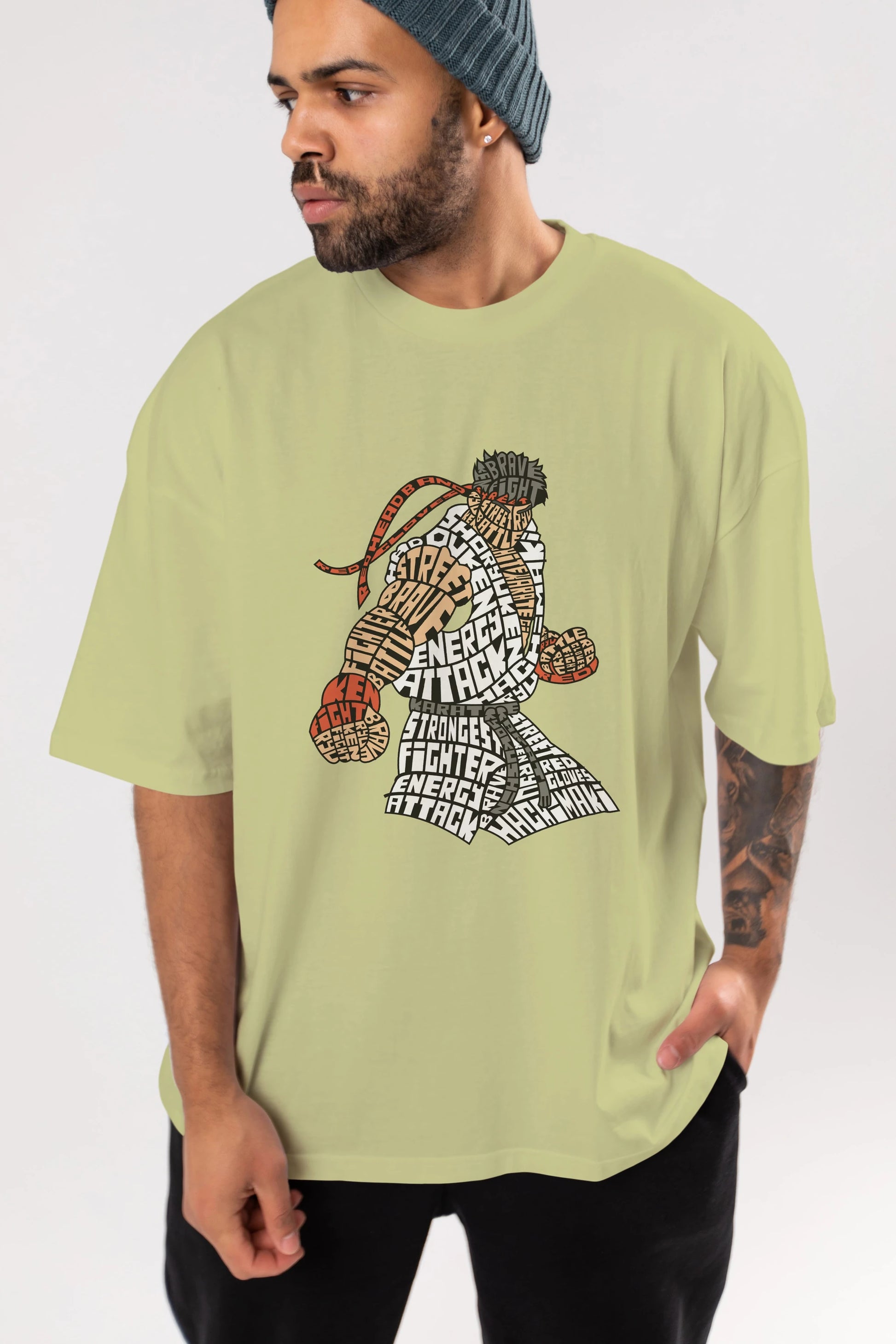 Hadouken Ön Baskılı Oversize t-shirt %100 pamuk Erkek Kadın Unisex