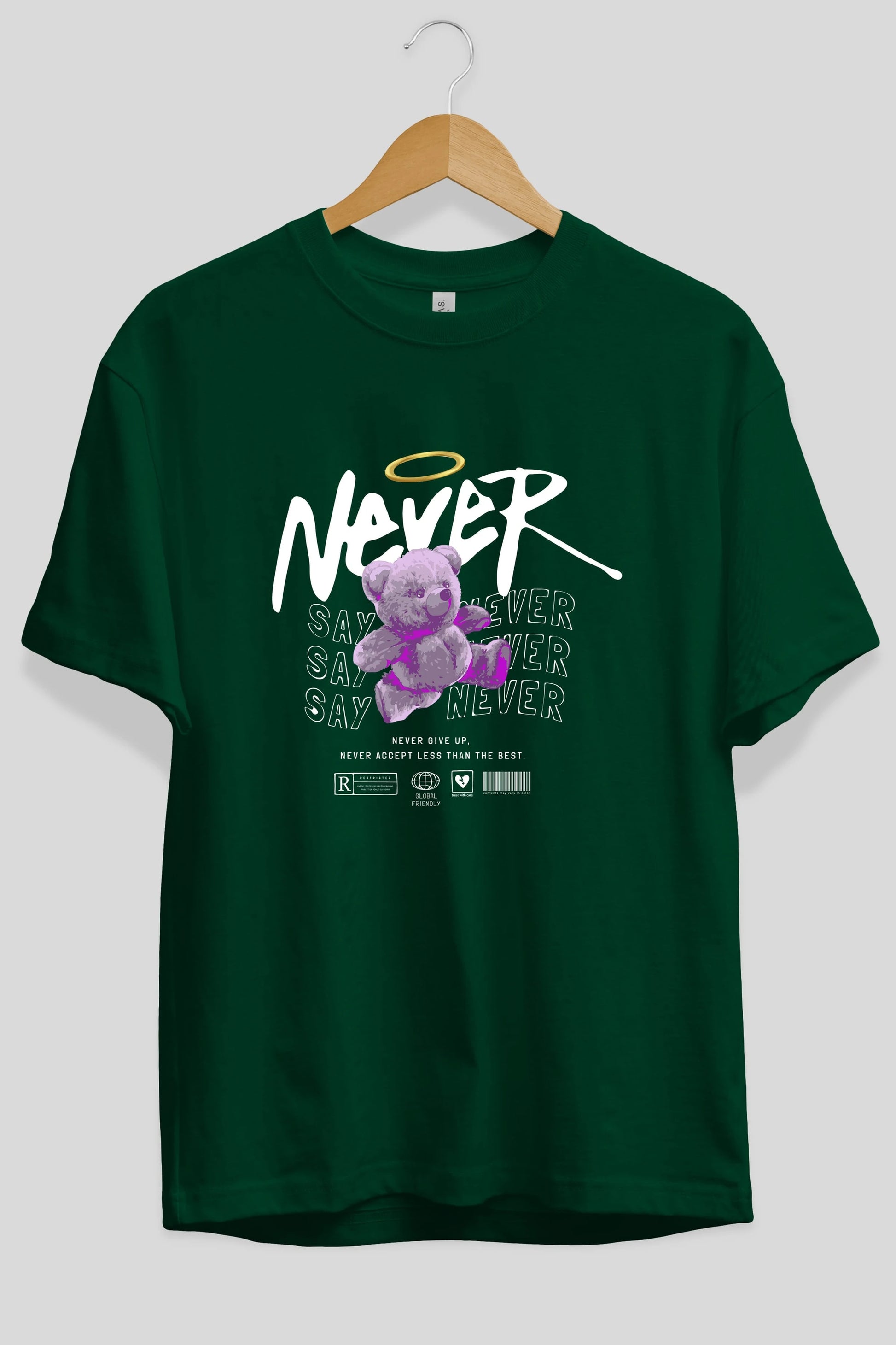 Teddy Bear Never Ön Baskılı Oversize t-shirt Erkek Kadın Unisex