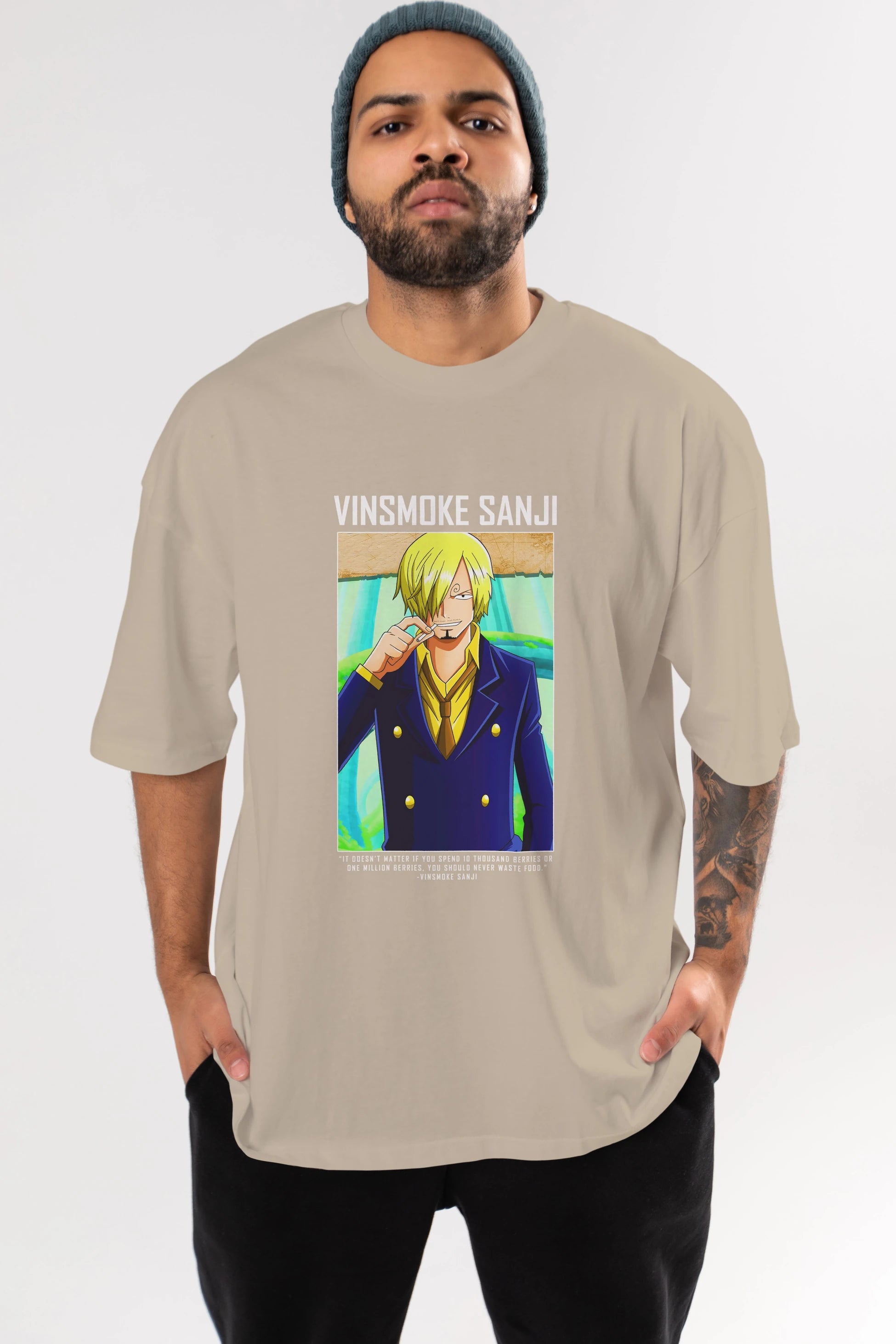 Sanji 2 Anime Ön Baskılı Oversize t-shirt Erkek Kadın Unisex