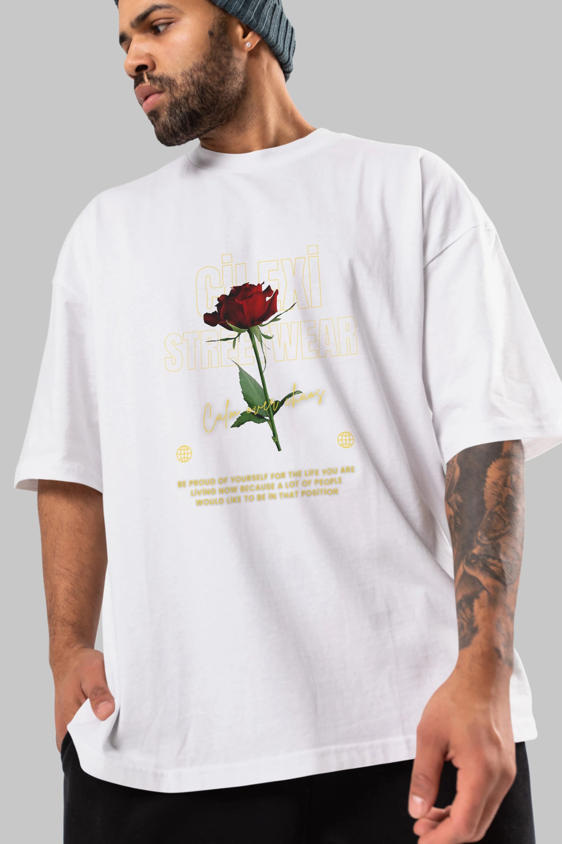 Rose Cilexi Streetwear Ön Baskılı Oversize t-shirt Erkek Kadın Unisex