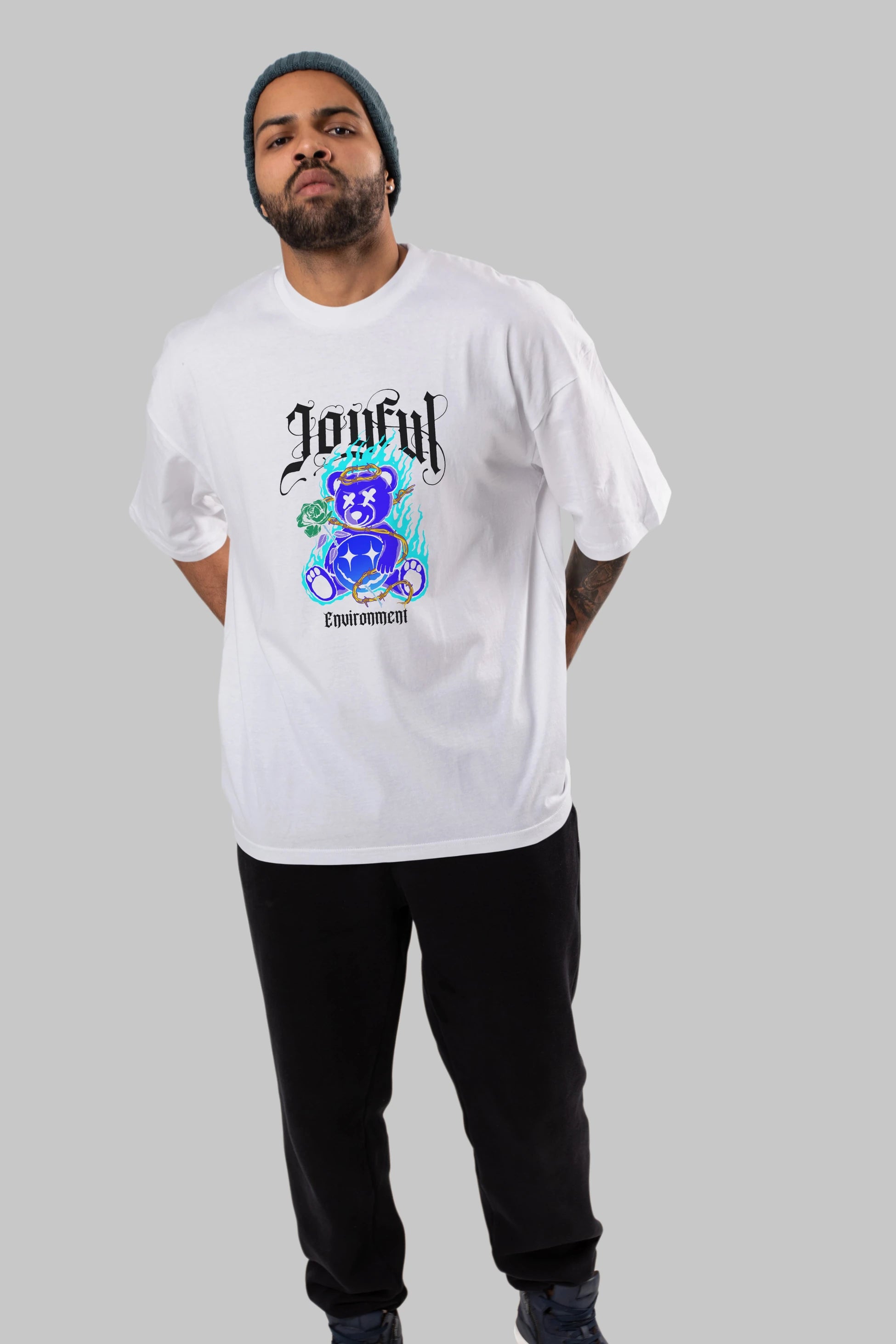 Joyful Bear Ön Baskılı Oversize t-shirt Erkek Kadın Unisex
