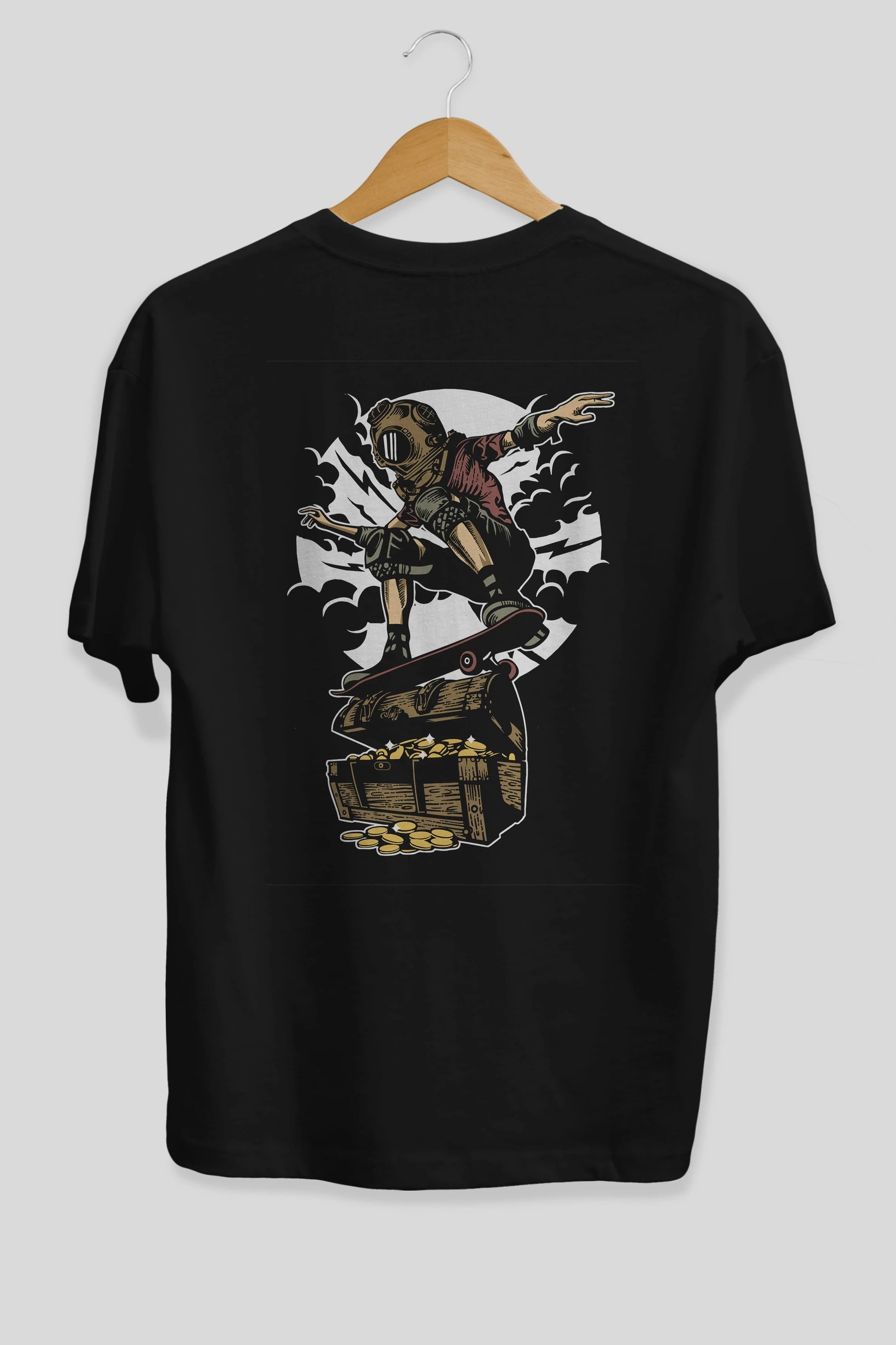 Diver Skater Treasure Arka Baskılı Oversize t-shirt Erkek Kadın Unisex %100 Pamuk